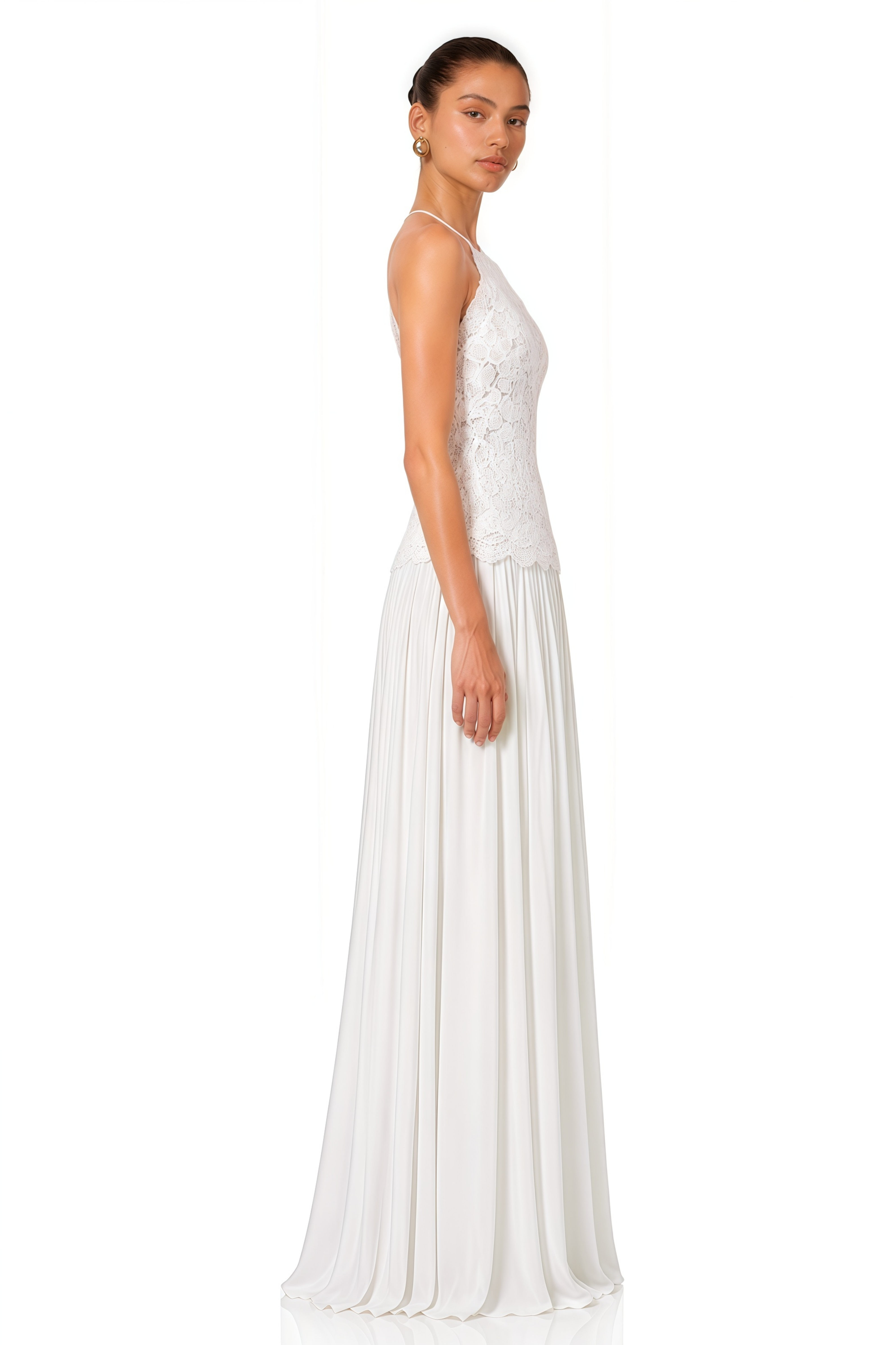 Lucille White Halterneck Flowy Maxi Dress