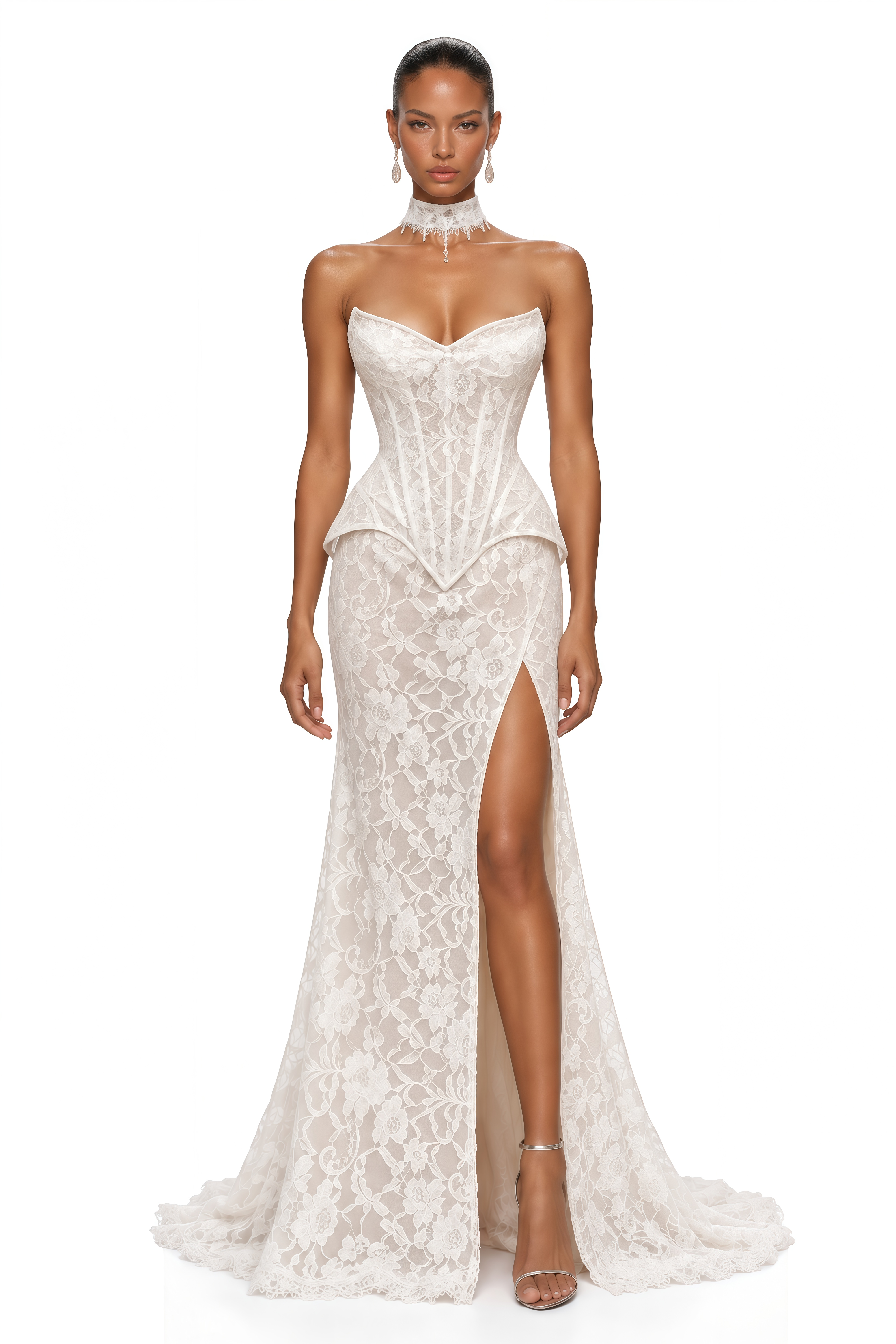 Lucinda Ivory Floral Lace Corset Top & Maxi Skirt Set