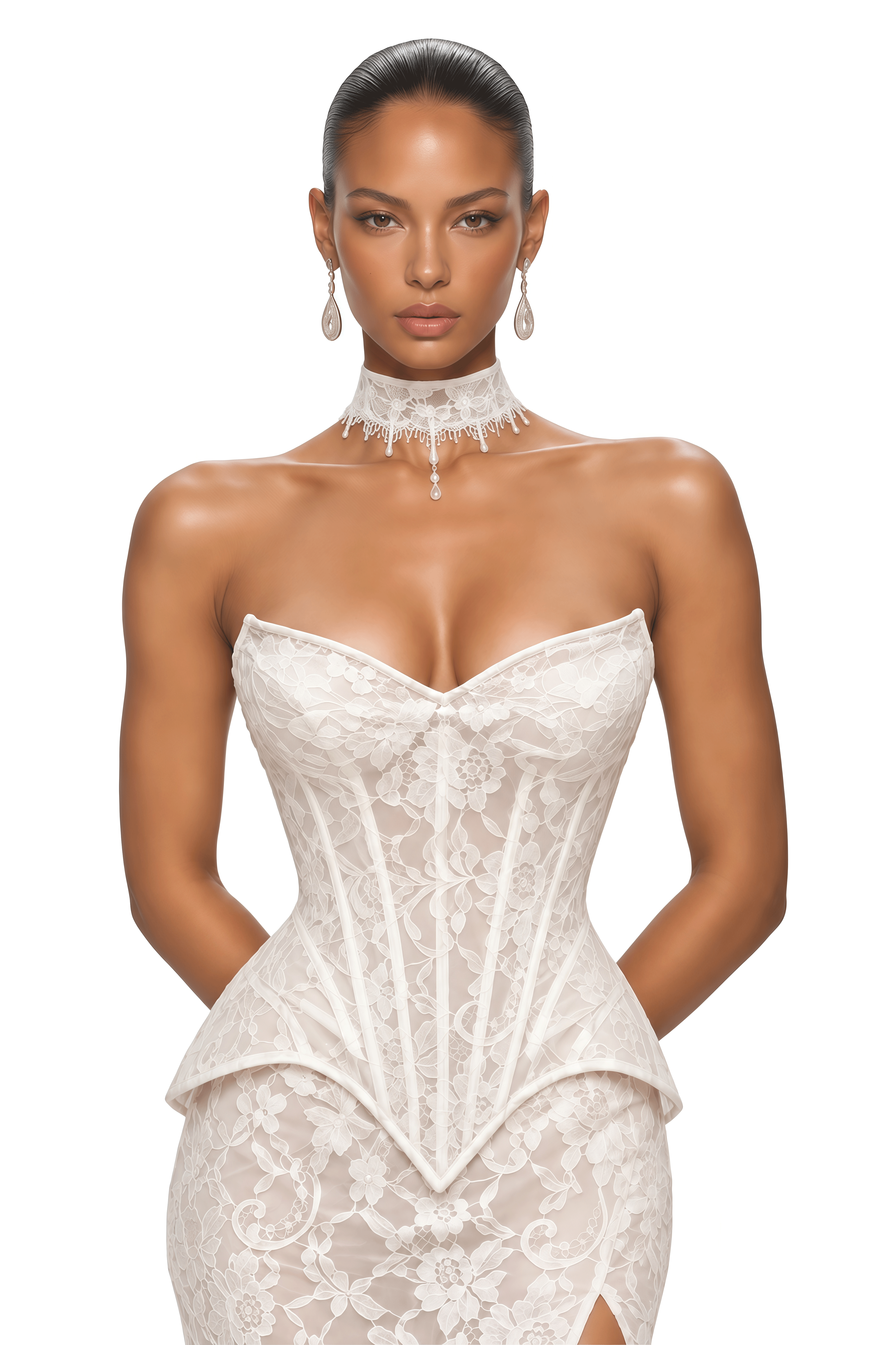 Lucinda Ivory Floral Lace Corset Top & Maxi Skirt Set