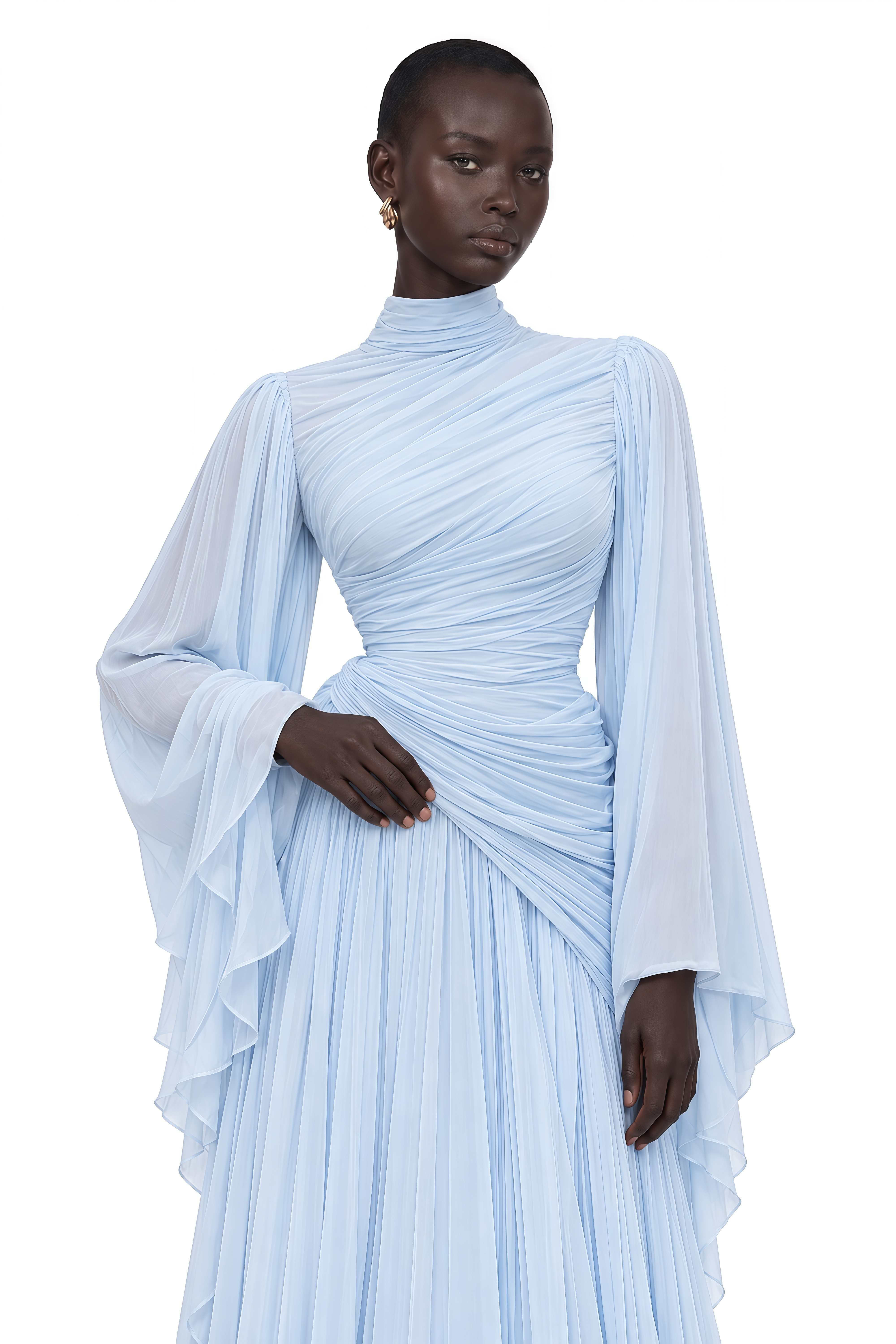 Ludmila Blue Ruched Ruffled Maxi Dress