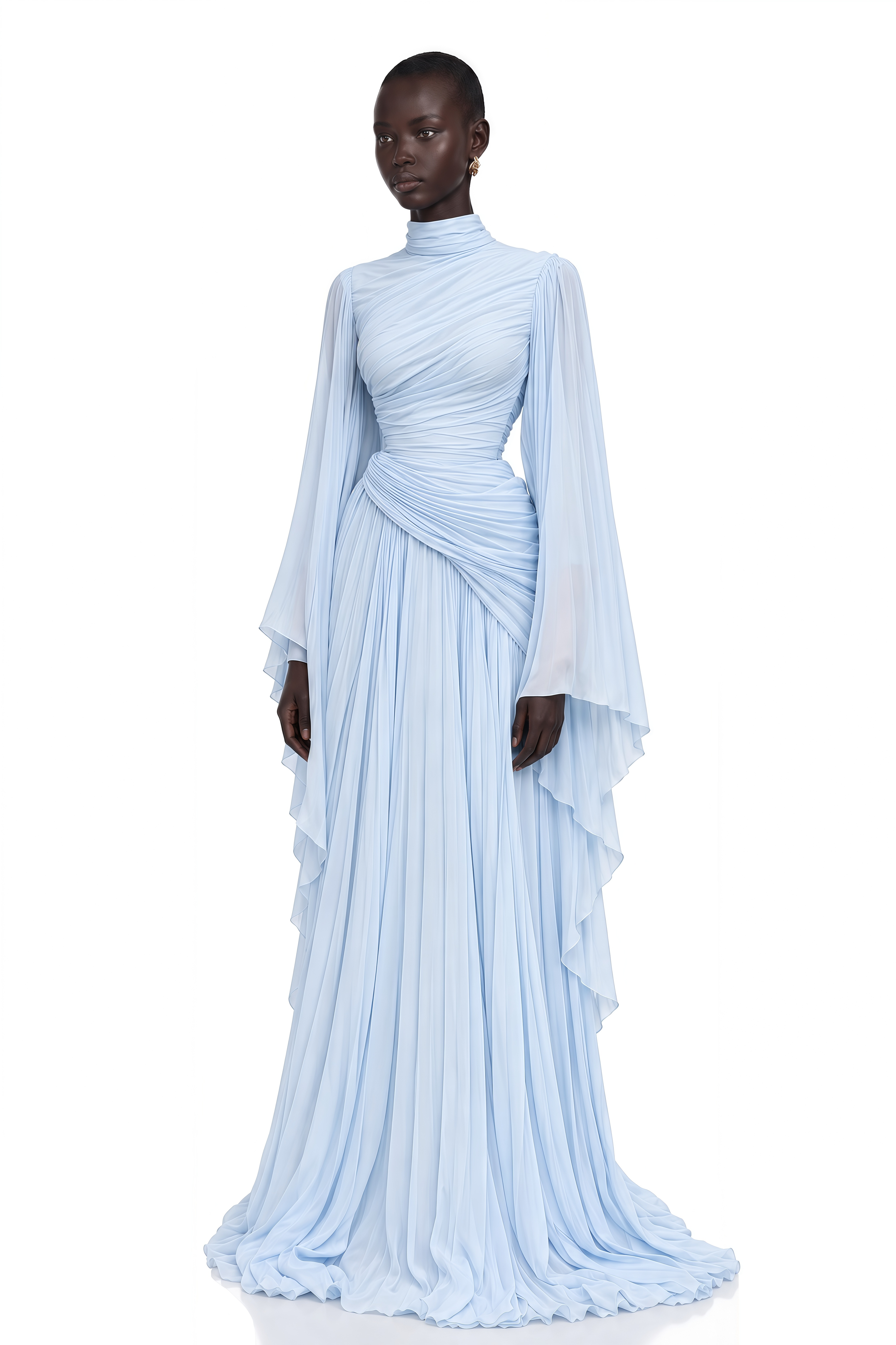 Ludmila Blue Ruched Ruffled Maxi Dress