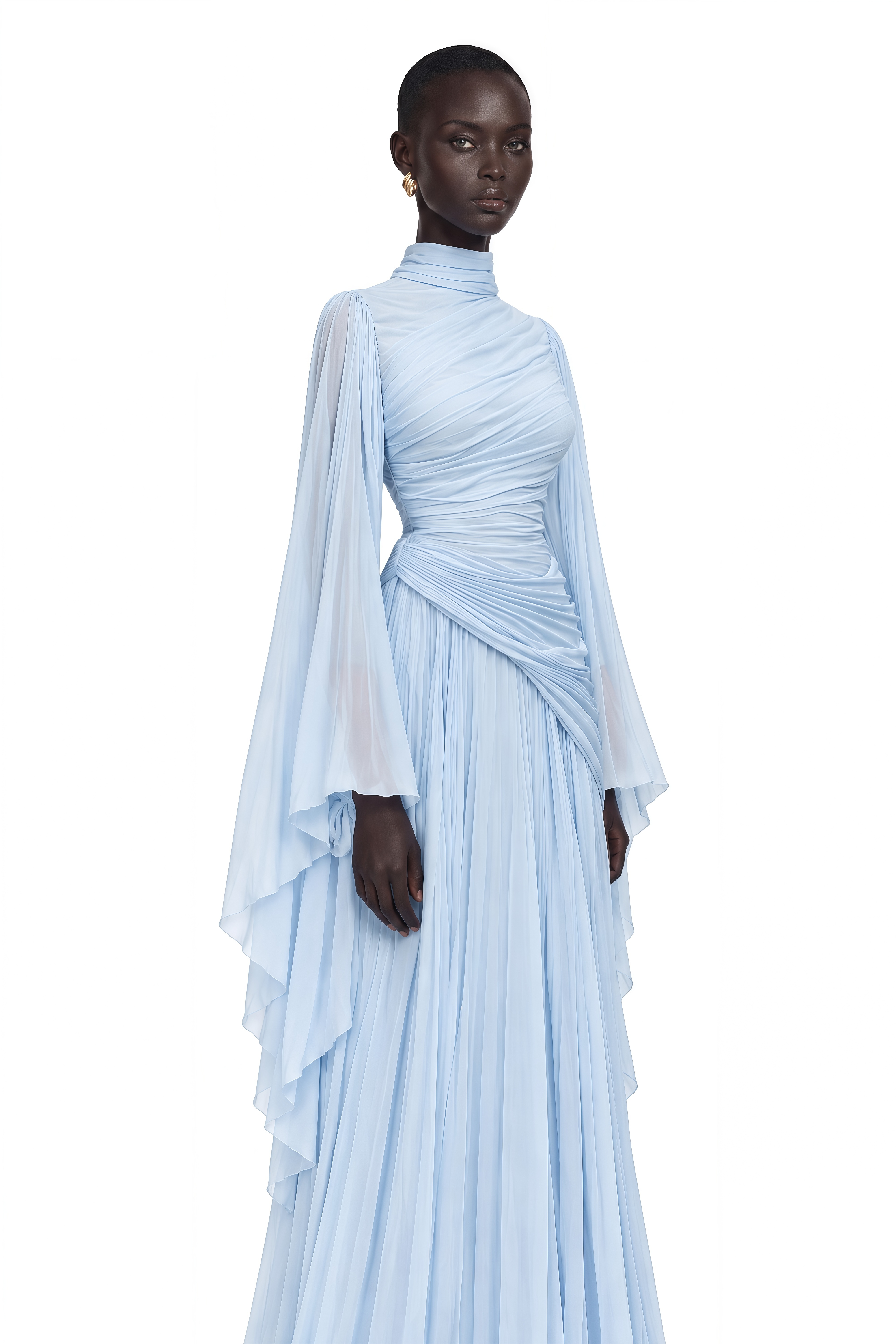 Ludmila Blue Ruched Ruffled Maxi Dress