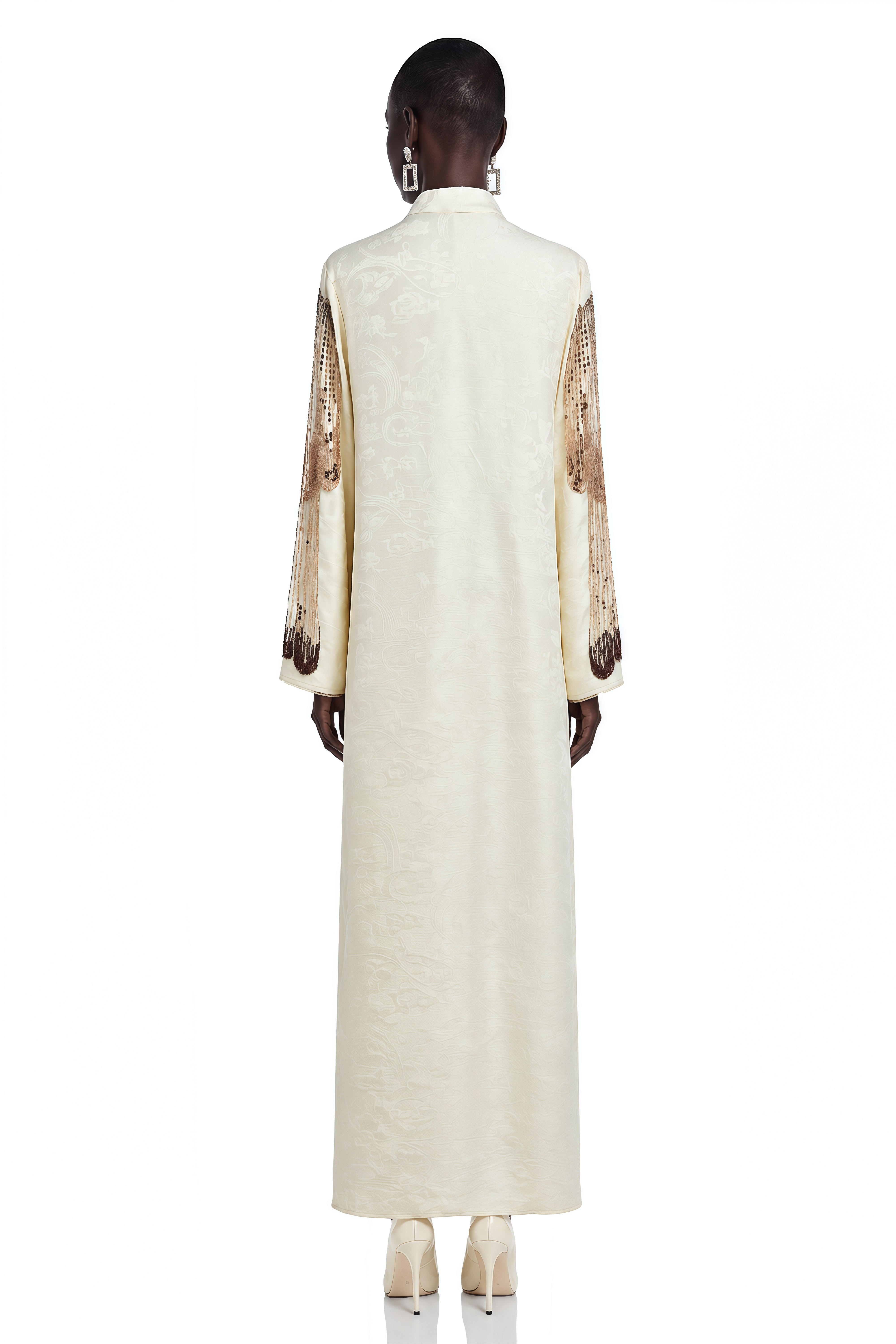 Luisa Neutral Sequin Embroidered Long Sleeve Maxi Dress