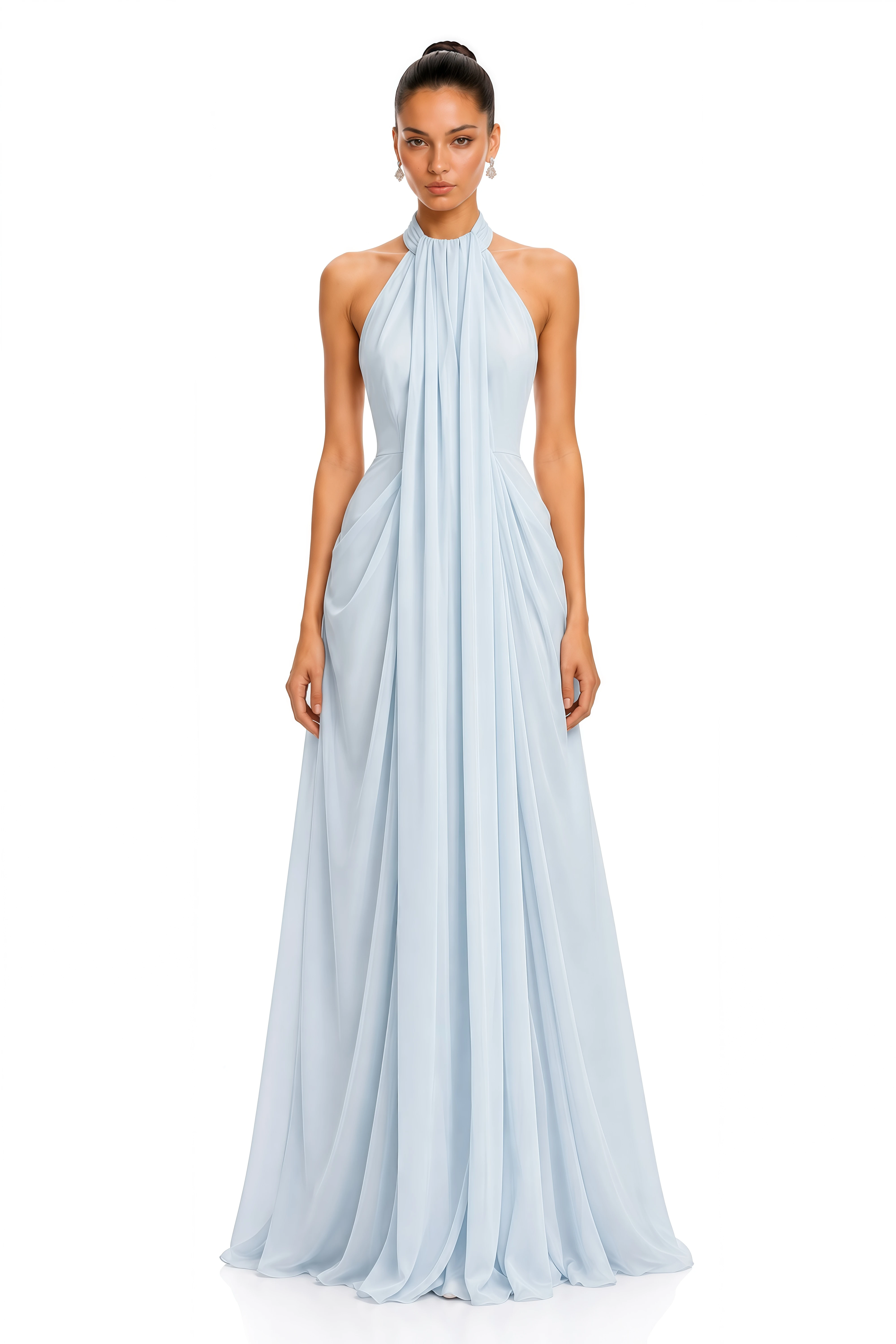 Lysandra Light Blue Halterneck Draped Maxi Dress