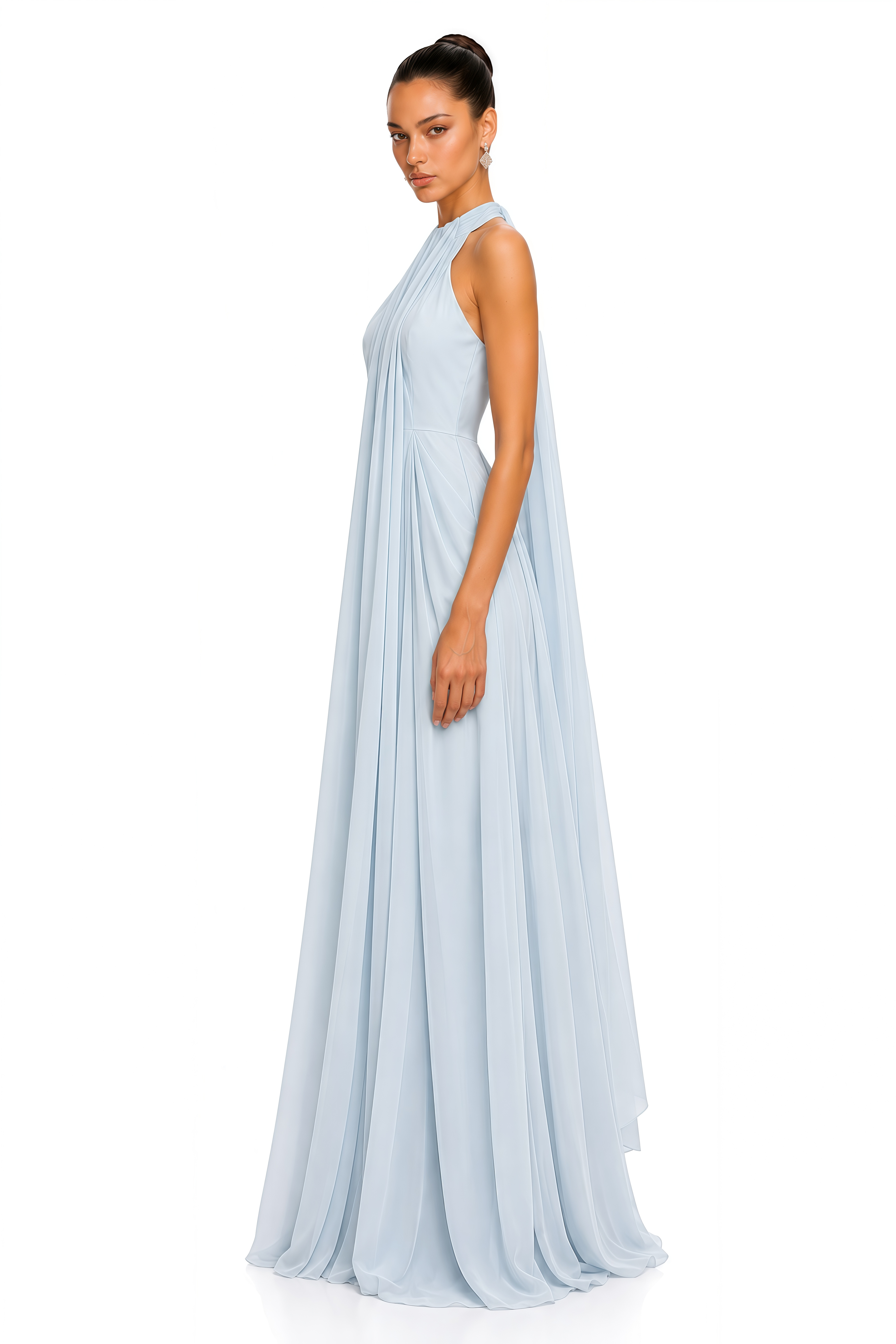 Lysandra Light Blue Halterneck Draped Maxi Dress