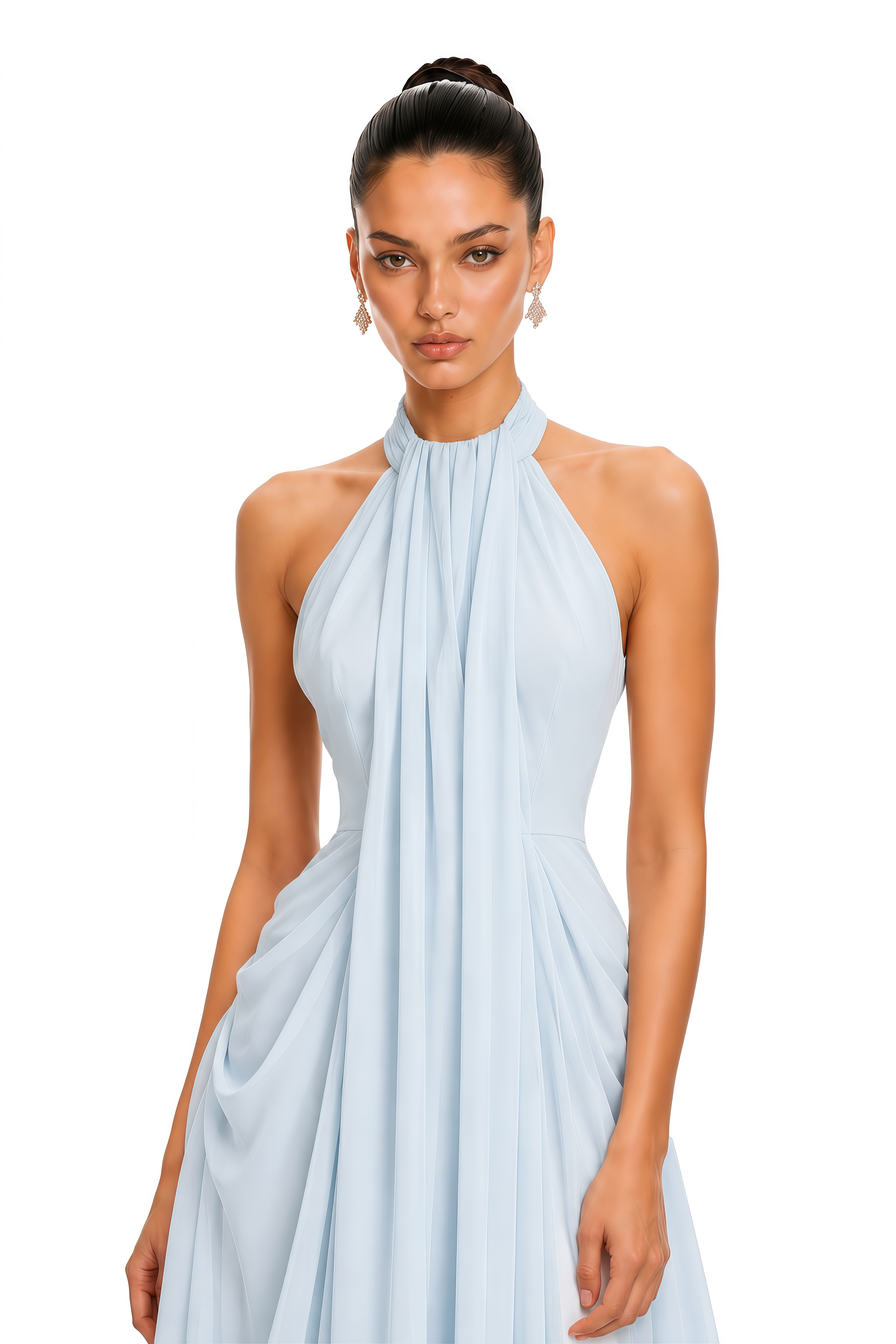 Lysandra Light Blue Halterneck Draped Maxi Dress
