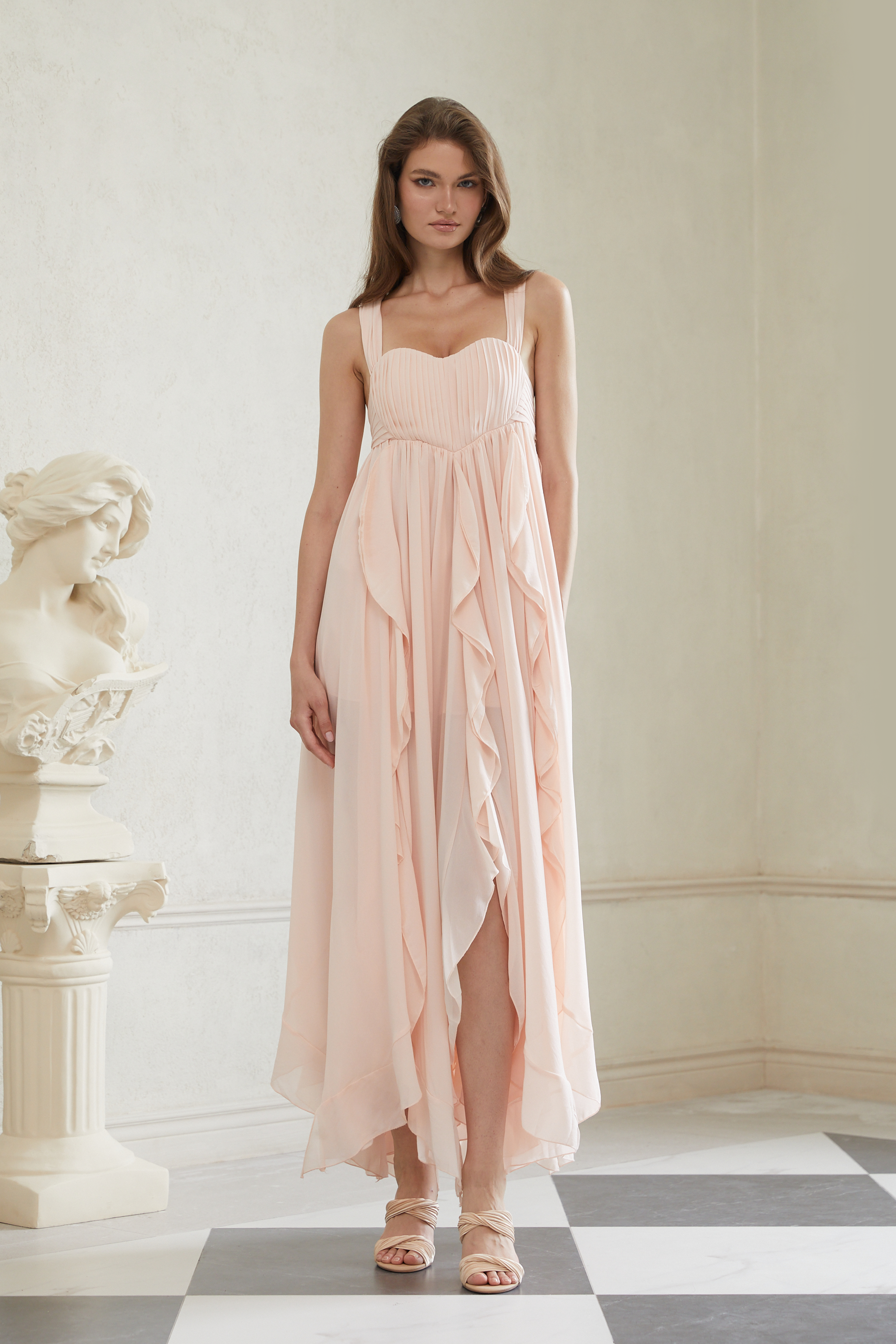 Eos Pink Ruffled Chiffon Maxi Dress (Final Sale-US Only)