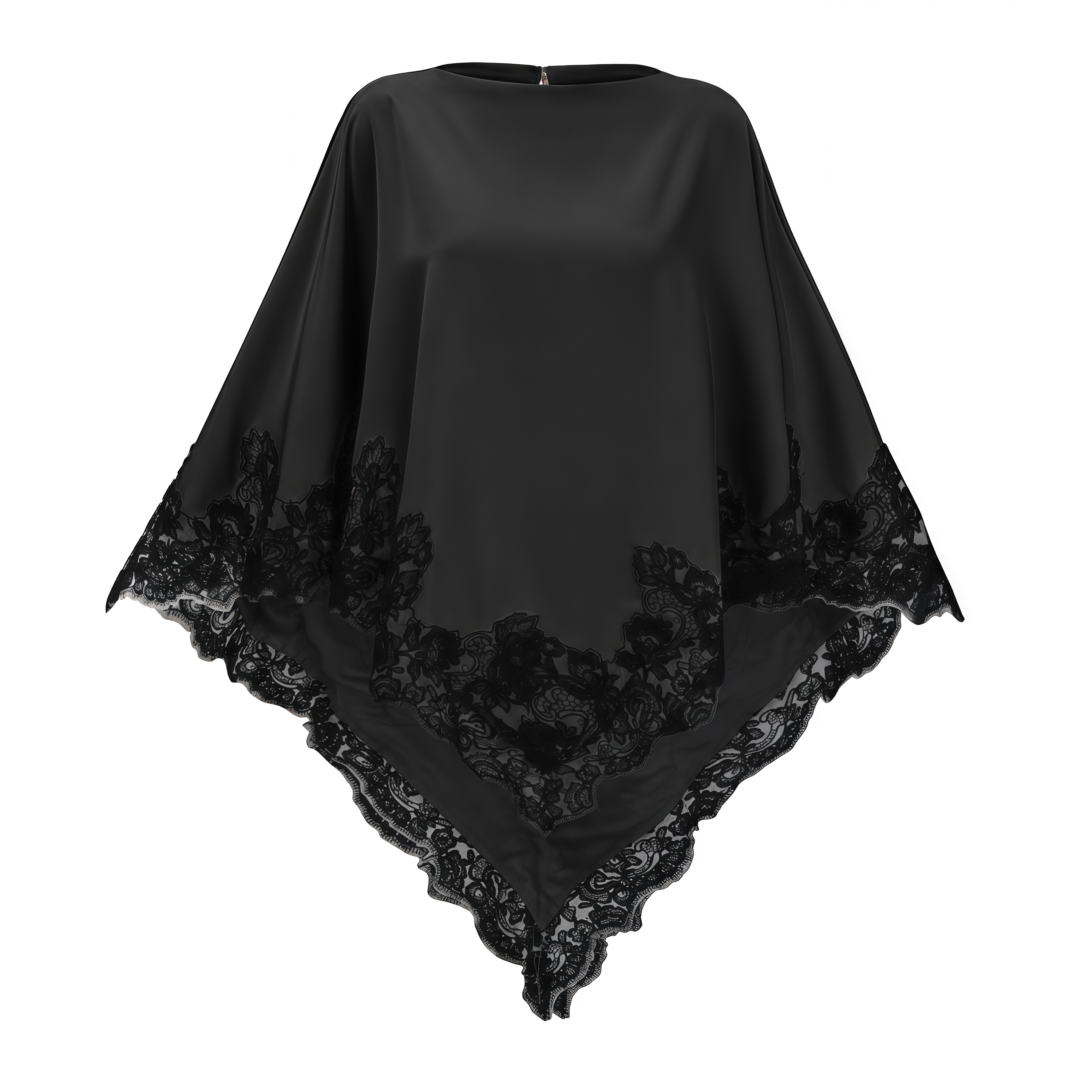 Mabel Black Cape Top & Wide Leg Trousers Set with Lace Trim