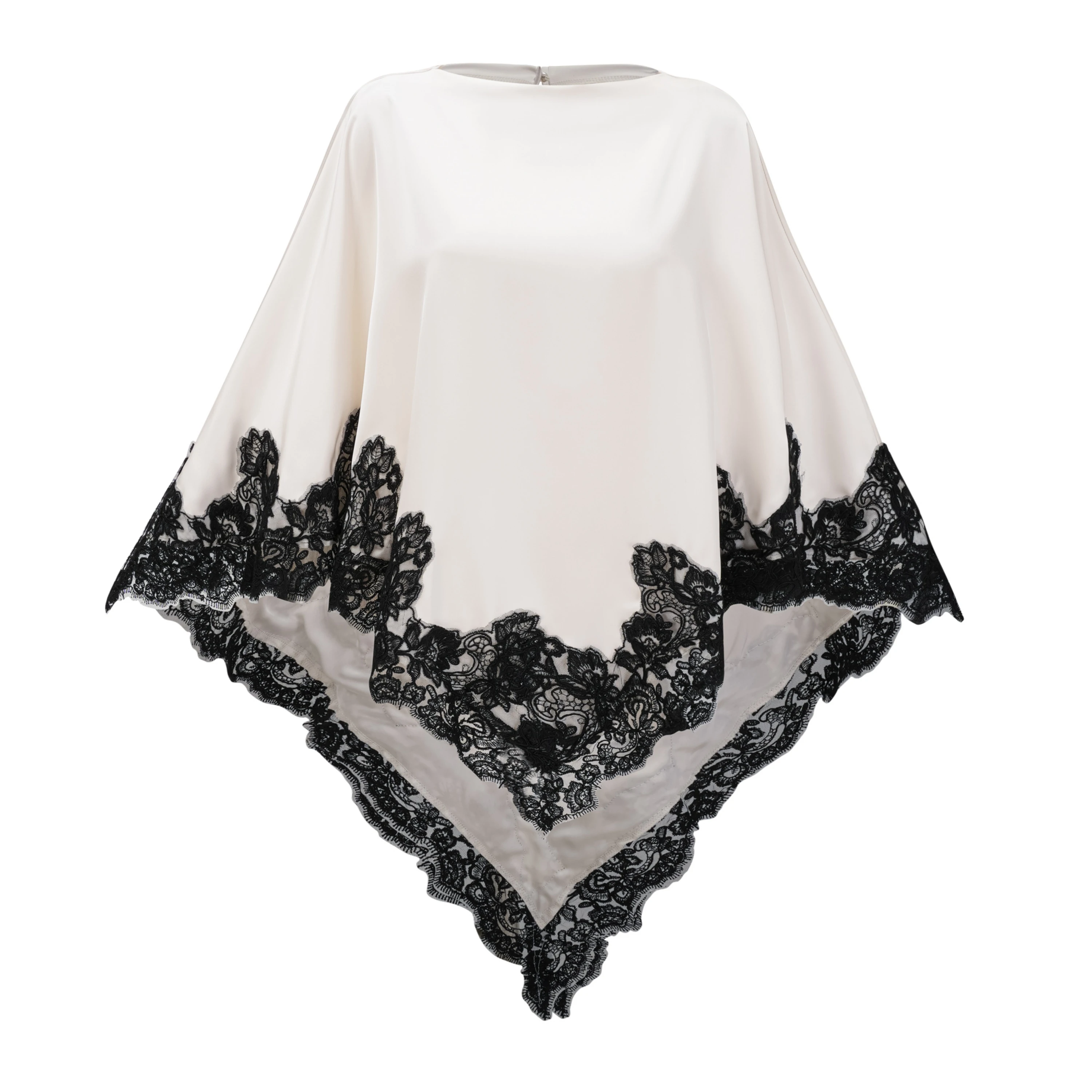 Mabel White Cape Top & Wide Leg Trousers Set with Lace Trim