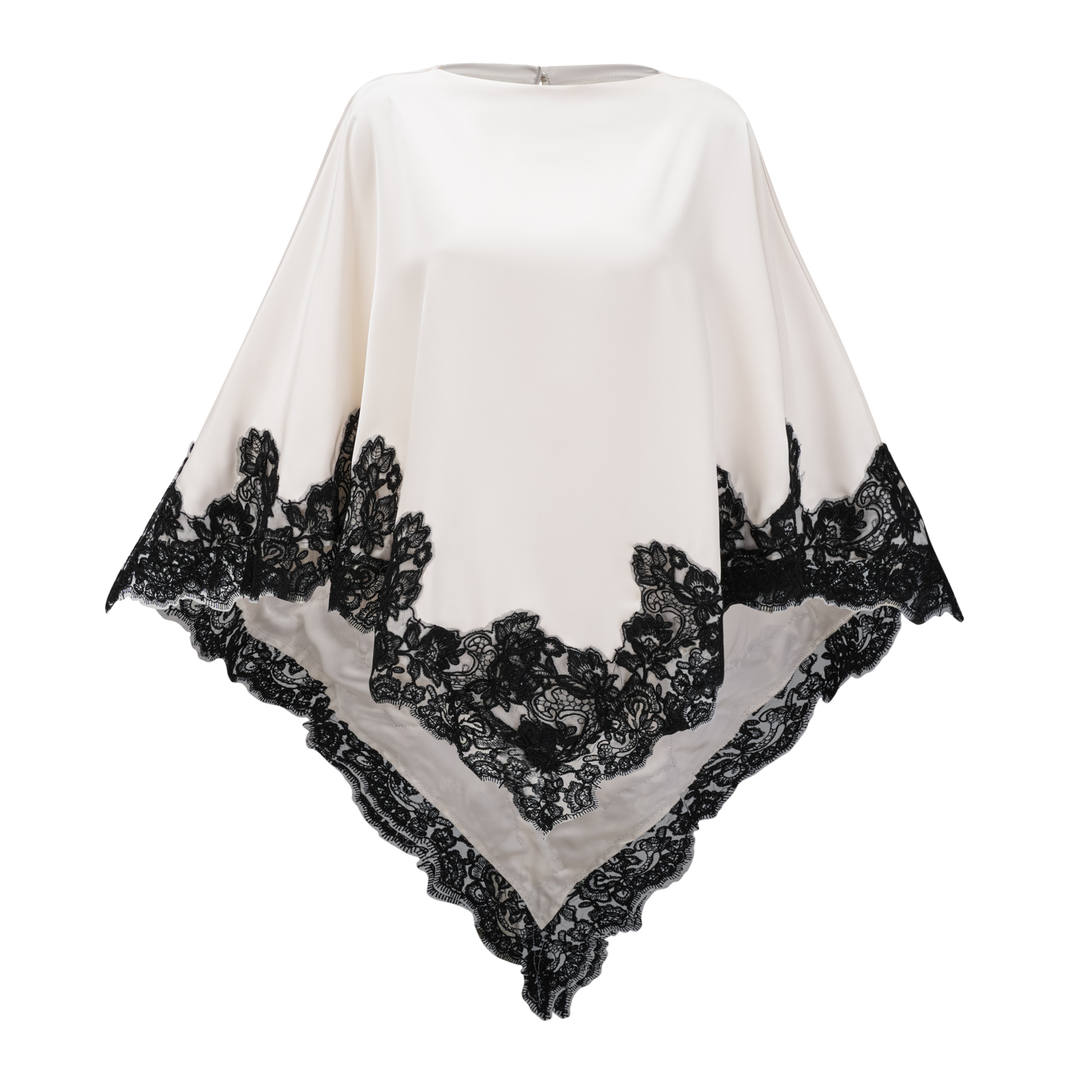 Mabel White Cape Top & Wide Leg Trousers Set with Lace Trim