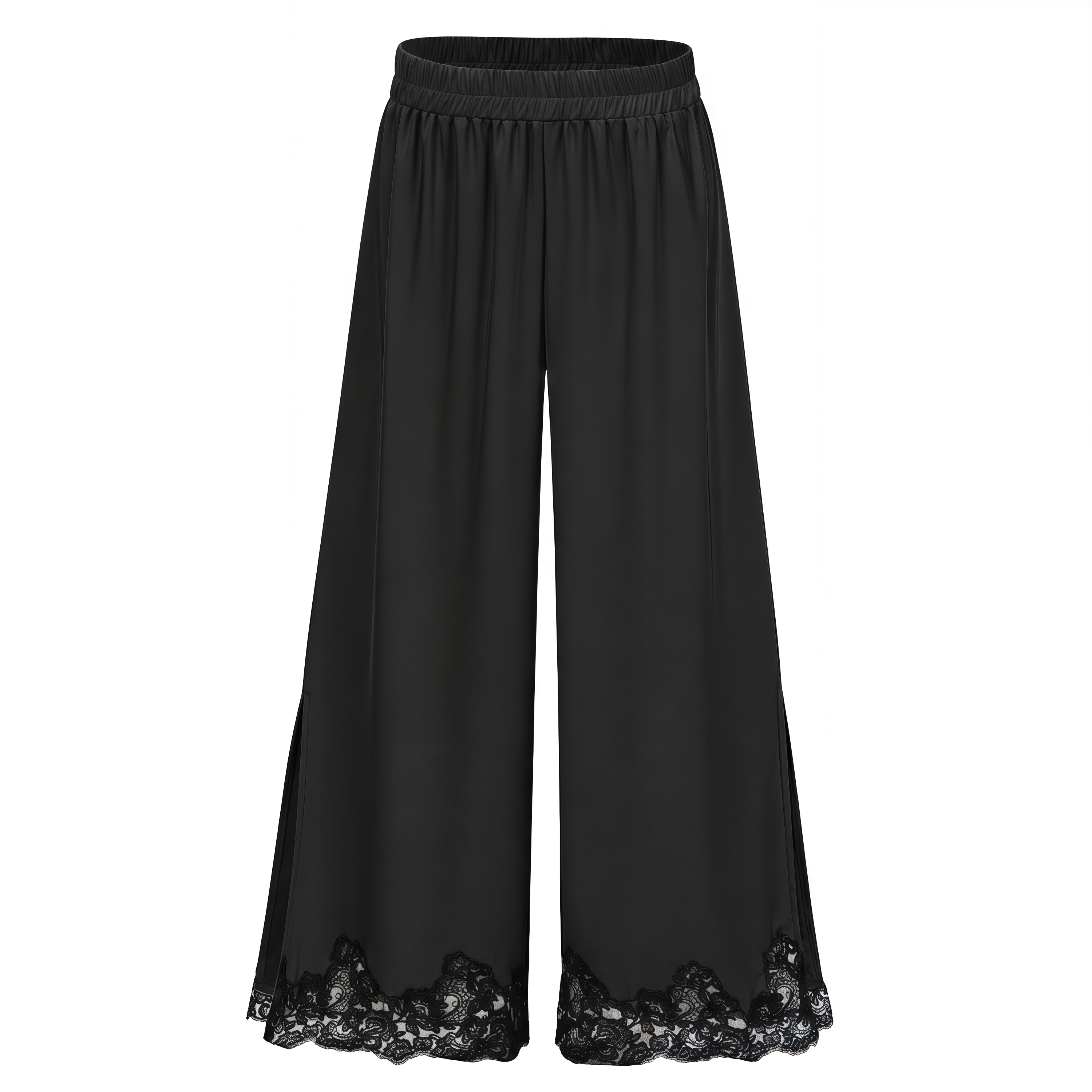 Mabel Black Cape Top & Wide Leg Trousers Set with Lace Trim