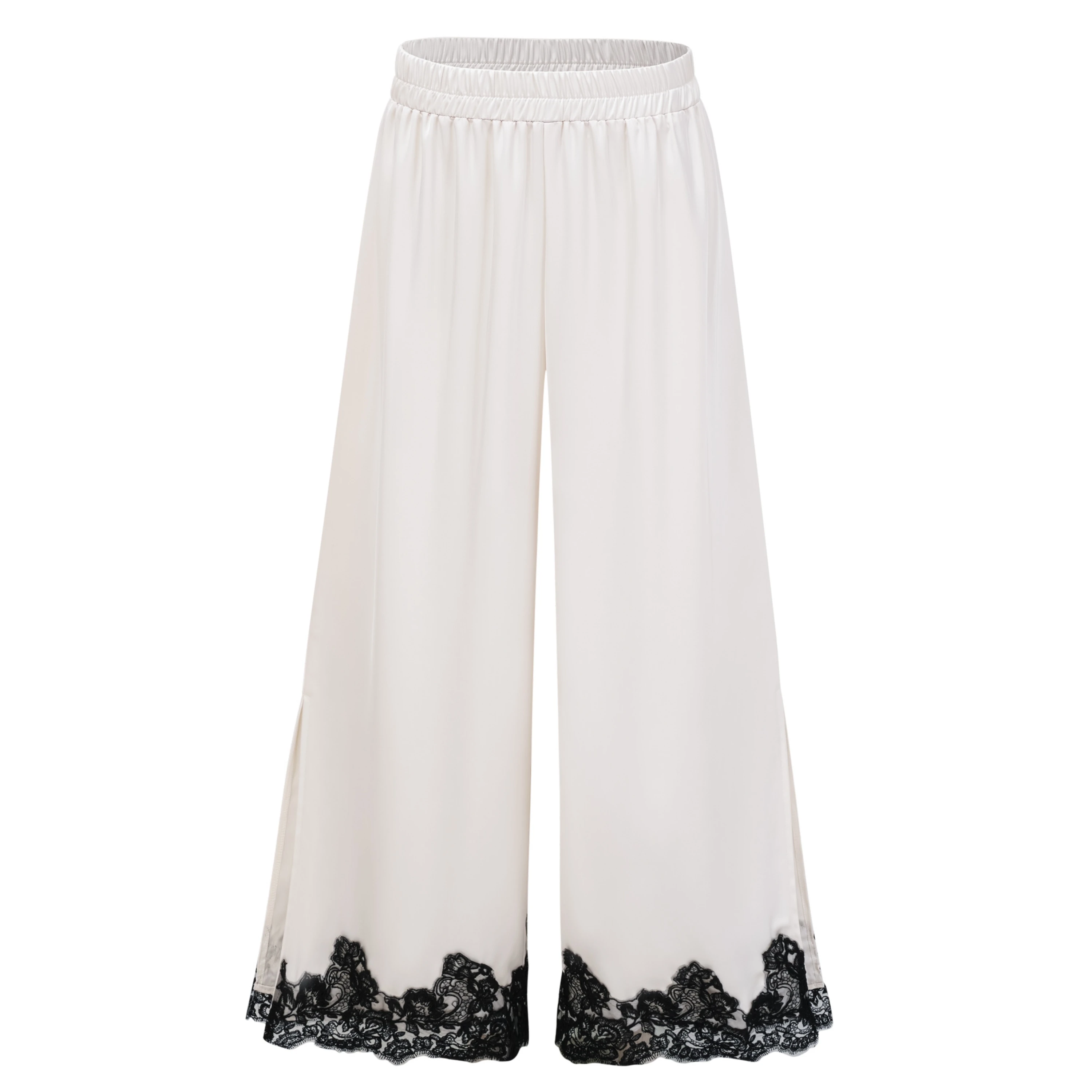 Mabel White Cape Top & Wide Leg Trousers Set with Lace Trim