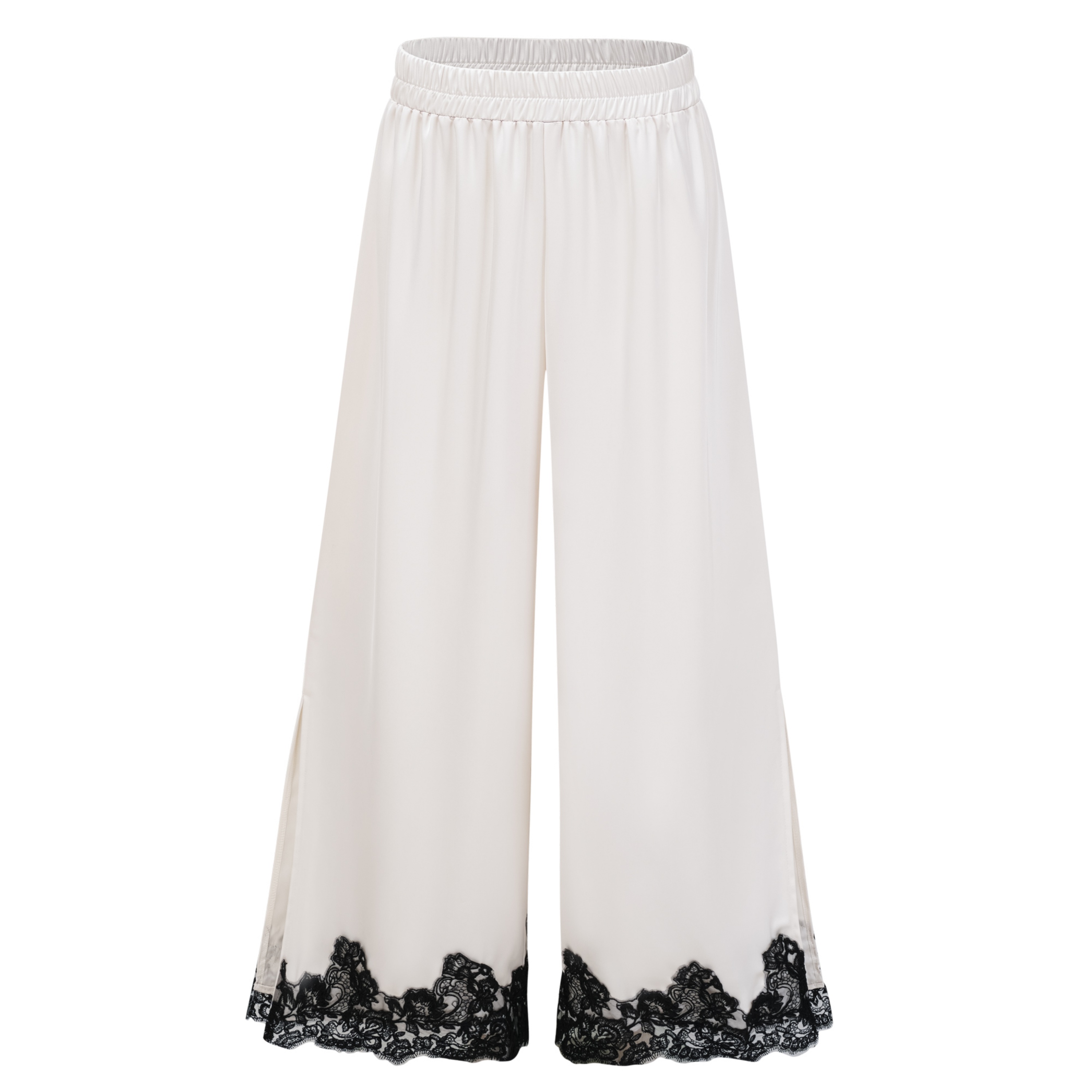 Mabel White Cape Top & Wide Leg Trousers Set with Lace Trim