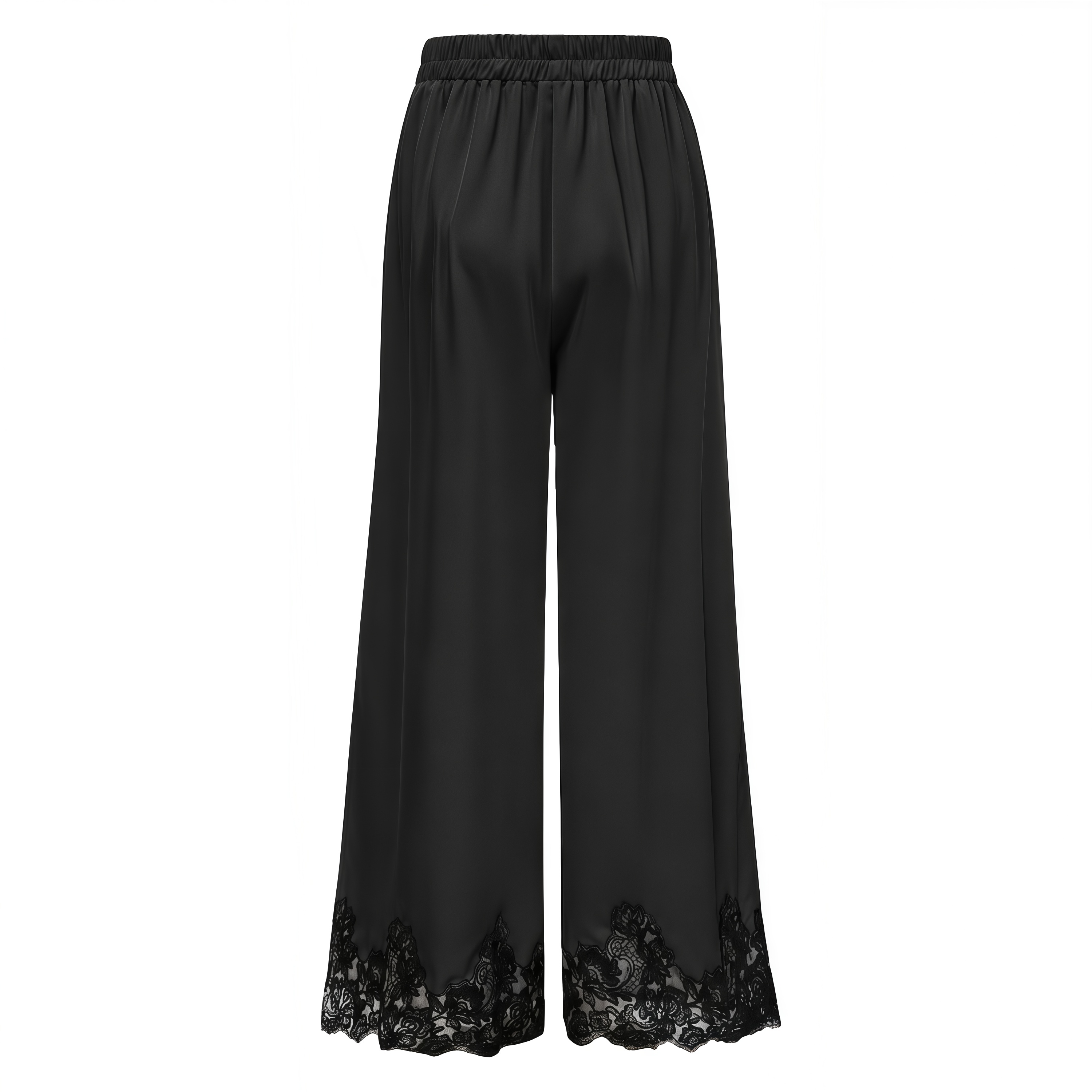 Mabel Black Cape Top & Wide Leg Trousers Set with Lace Trim