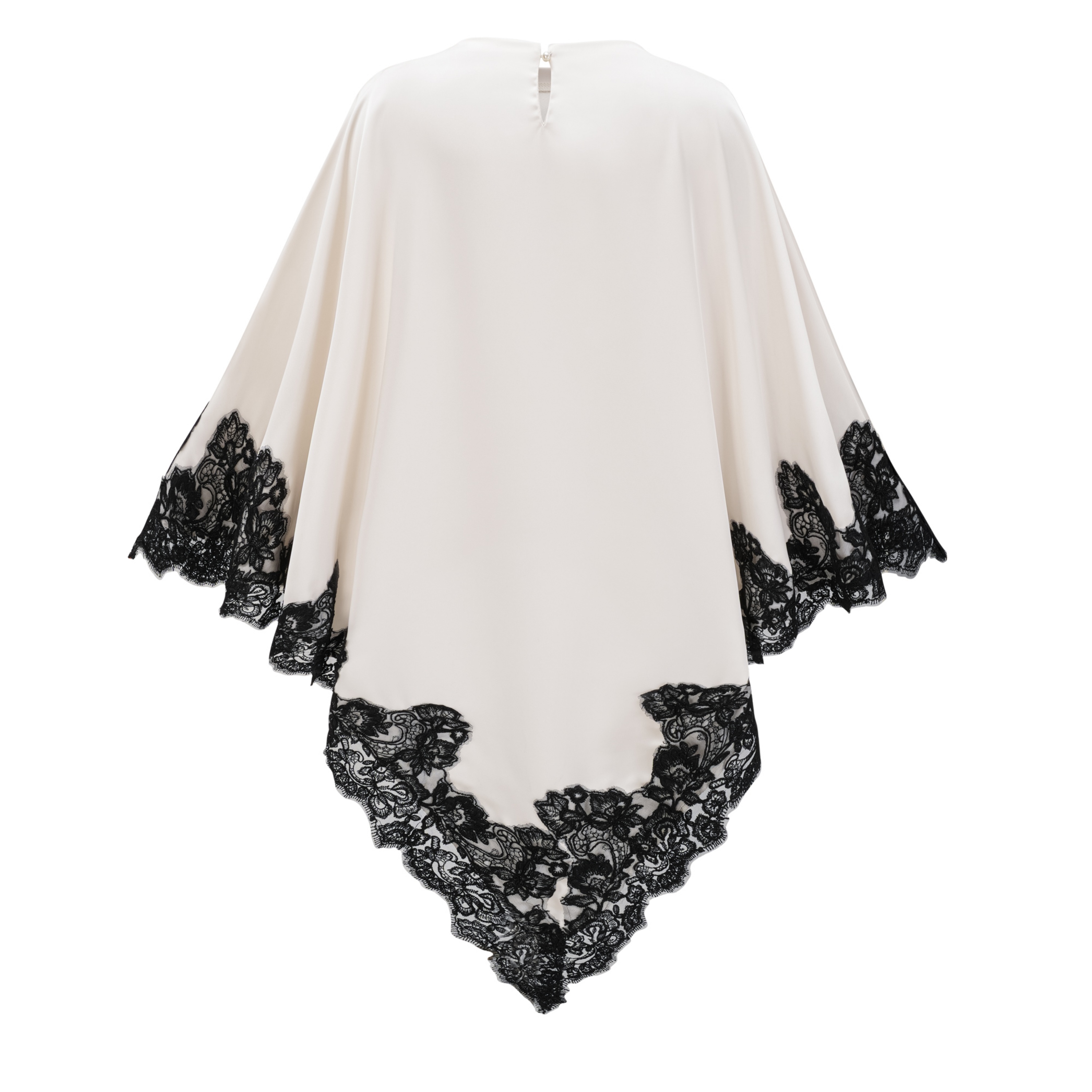 Mabel White Cape Top & Wide Leg Trousers Set with Lace Trim
