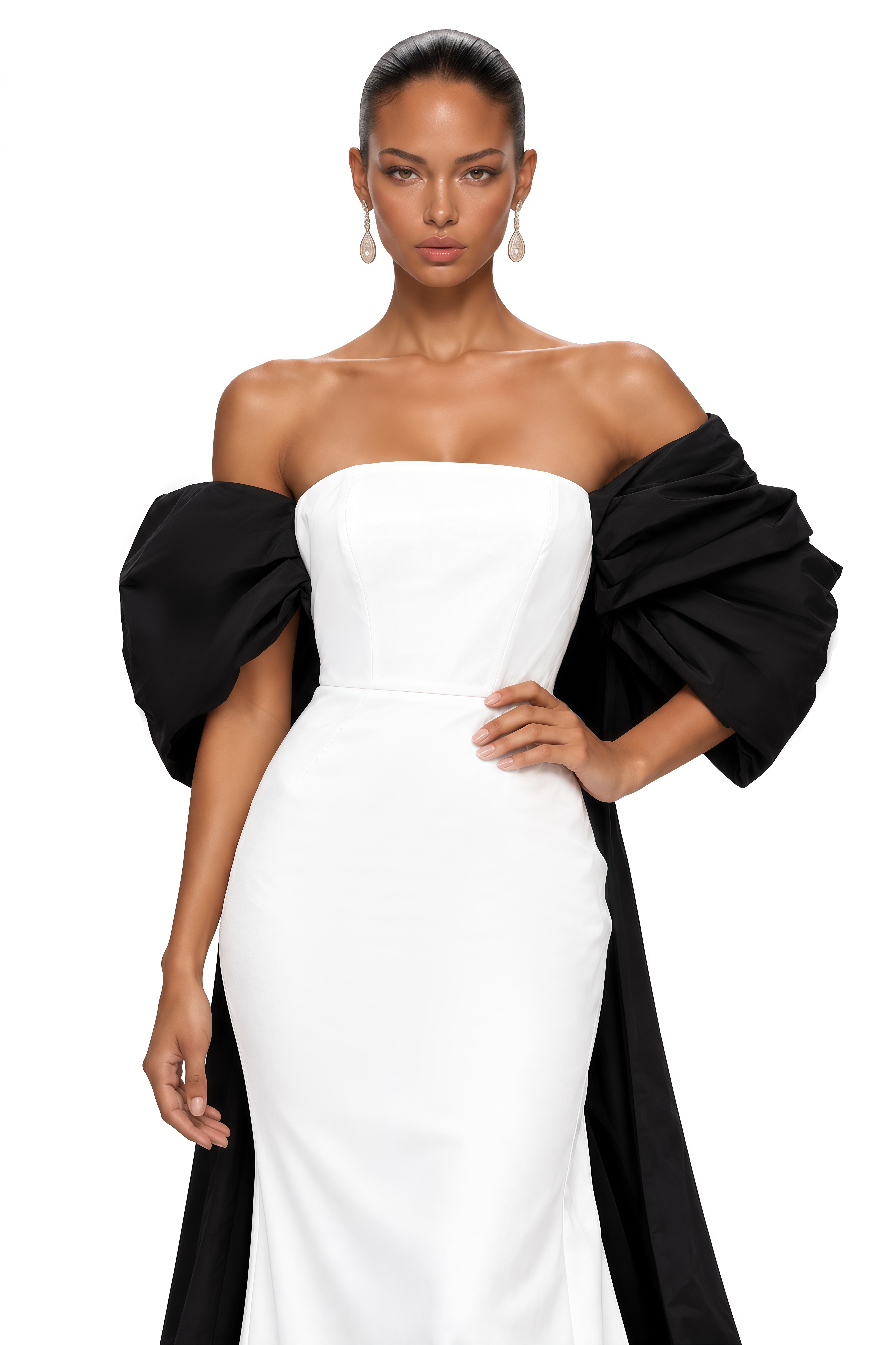 Mabel White Sculptural Bow Off Shoulder Maxi Dress