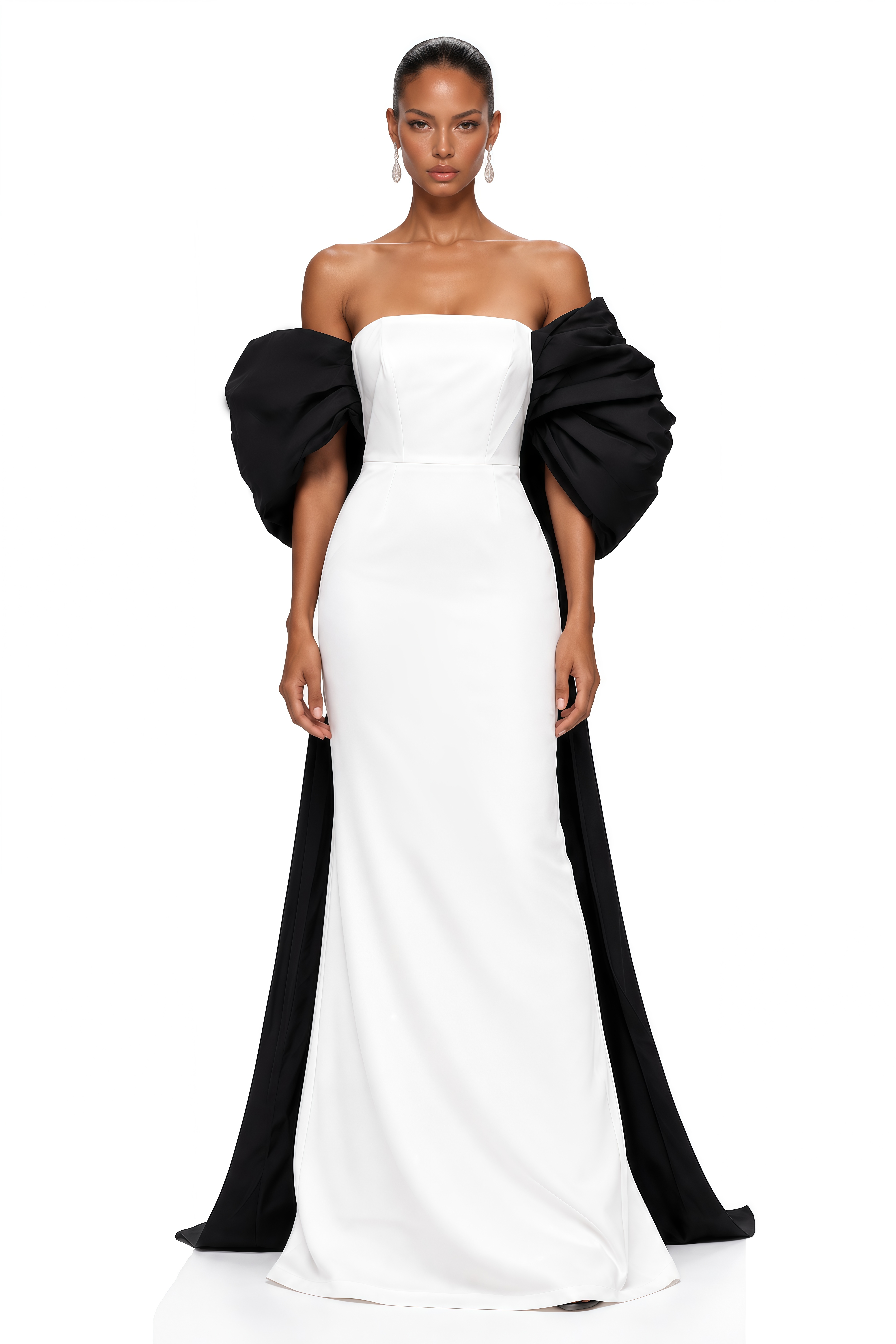Mabel White Sculptural Bow Off Shoulder Maxi Dress