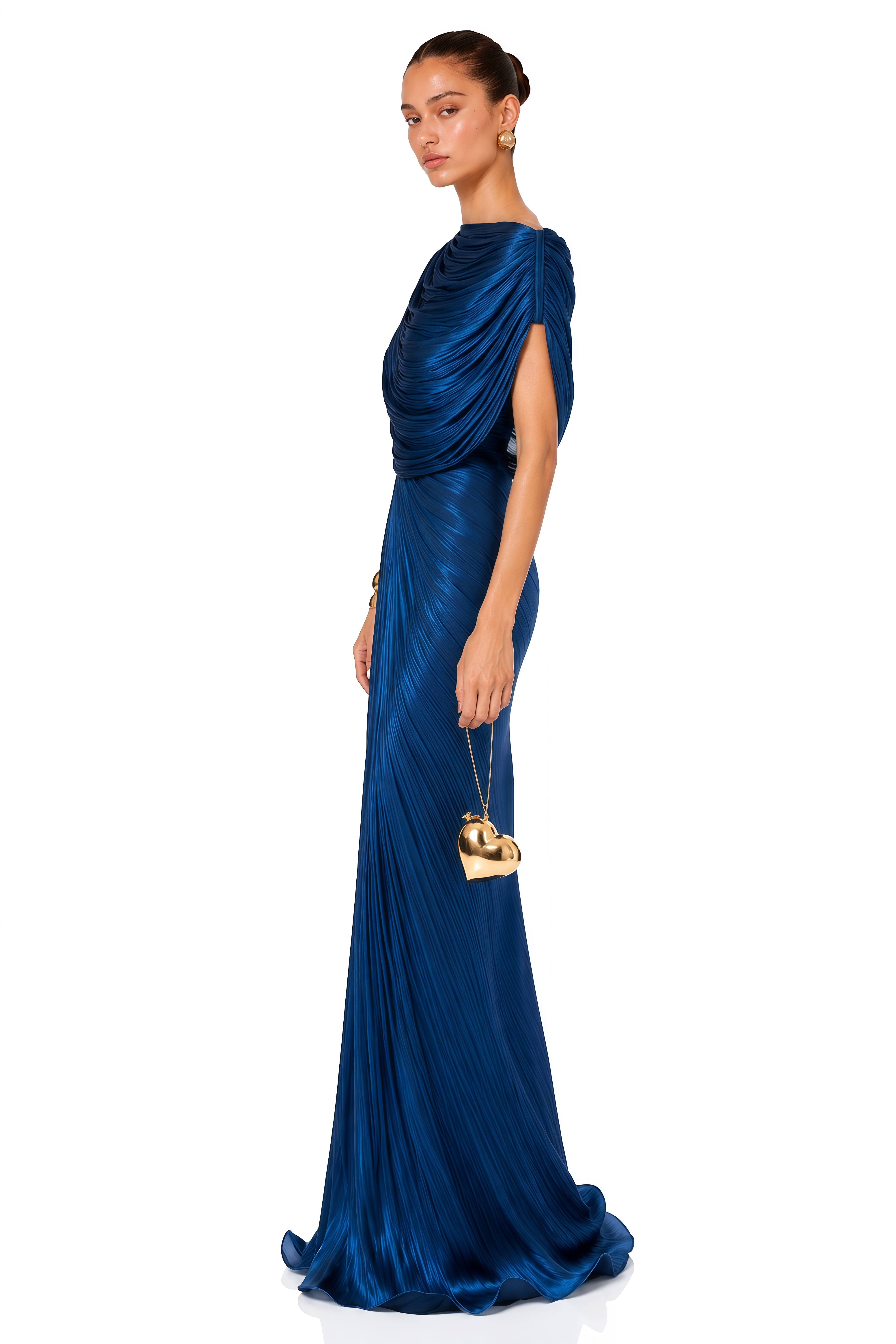 Macey Royal Blue One Shoulder Pleated Maxi Dress