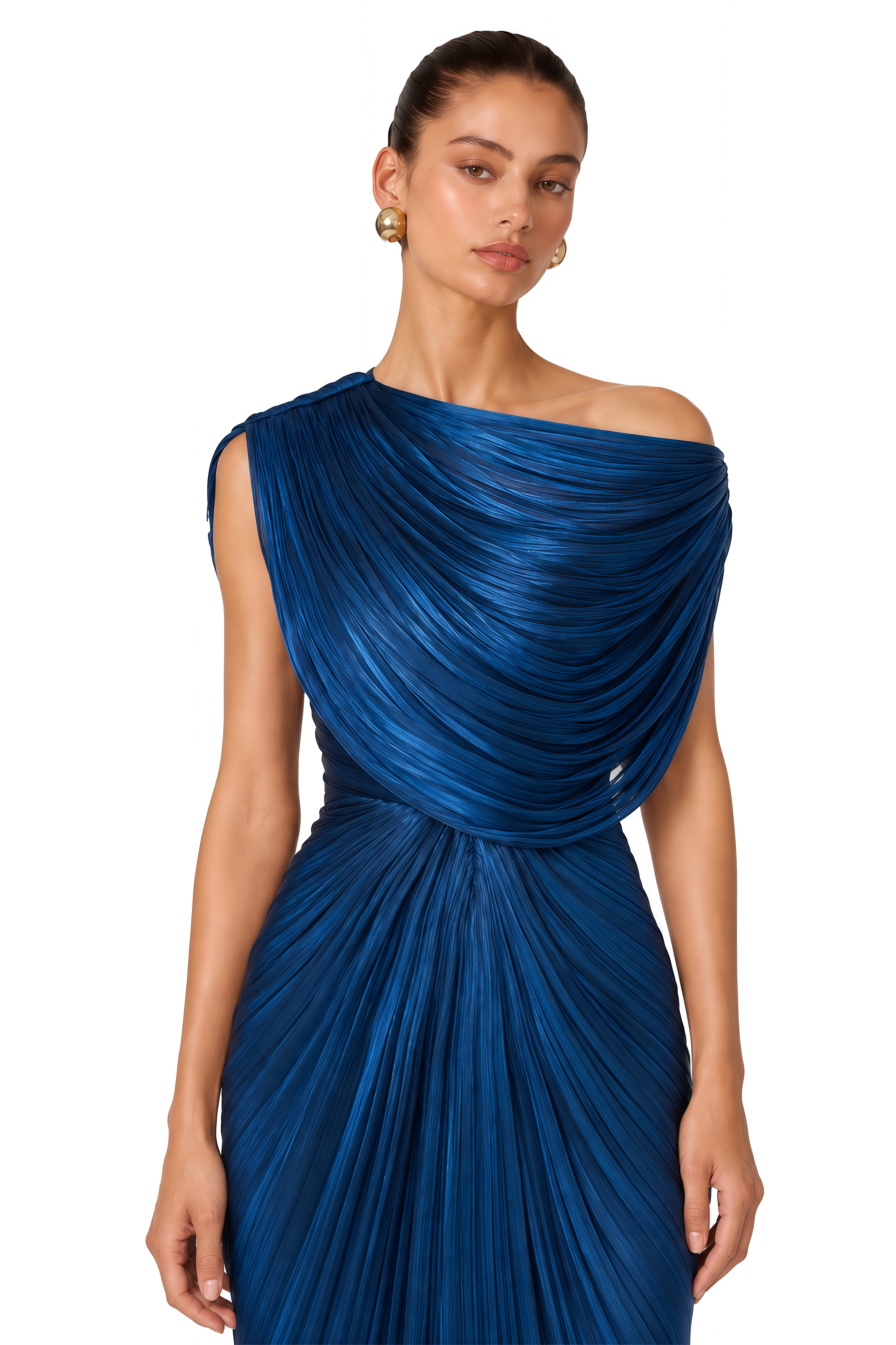 Macey Royal Blue One Shoulder Pleated Maxi Dress