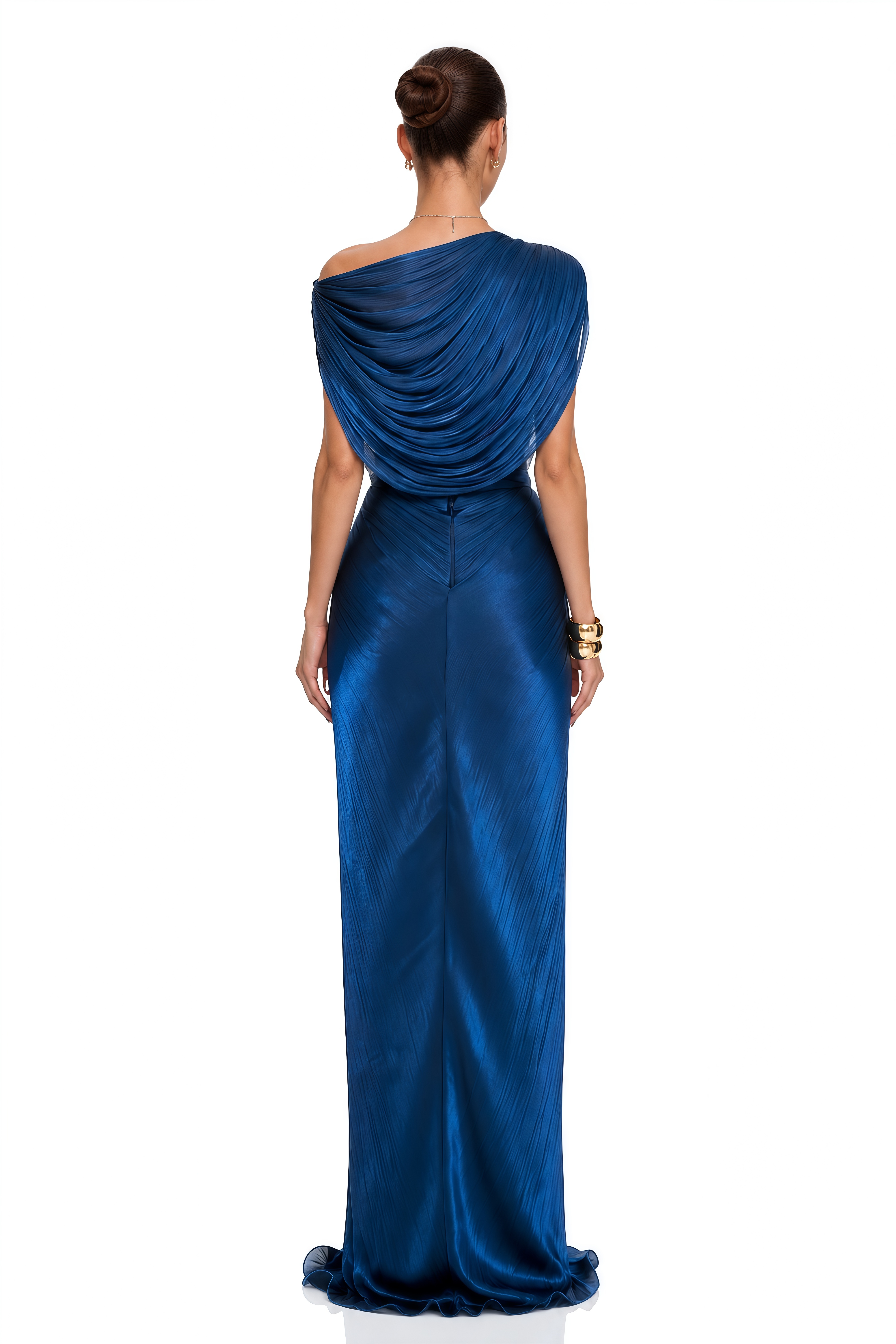 Macey Royal Blue One Shoulder Pleated Maxi Dress