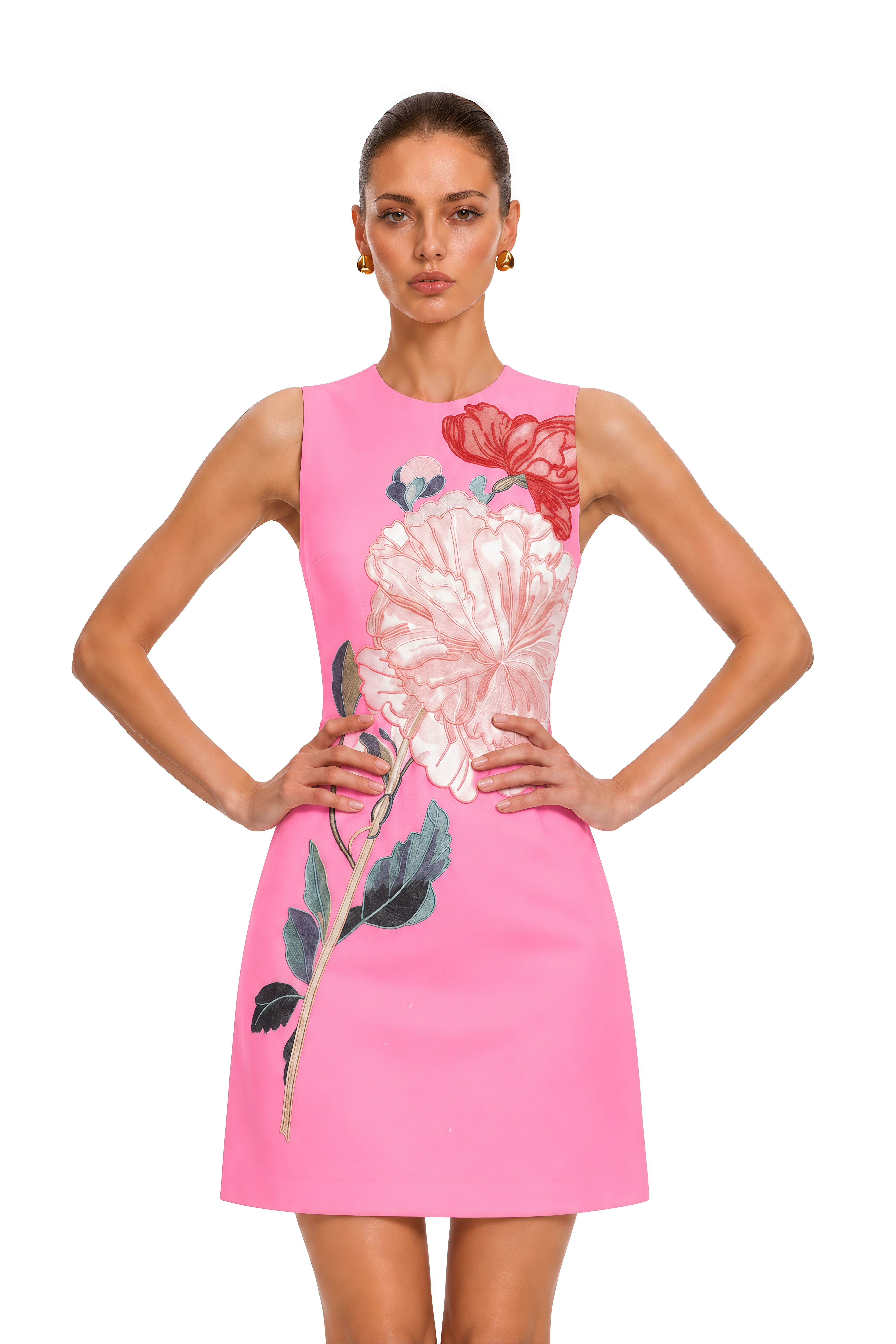 Maelis Pink Floral Print Sleeveless Mini Dress