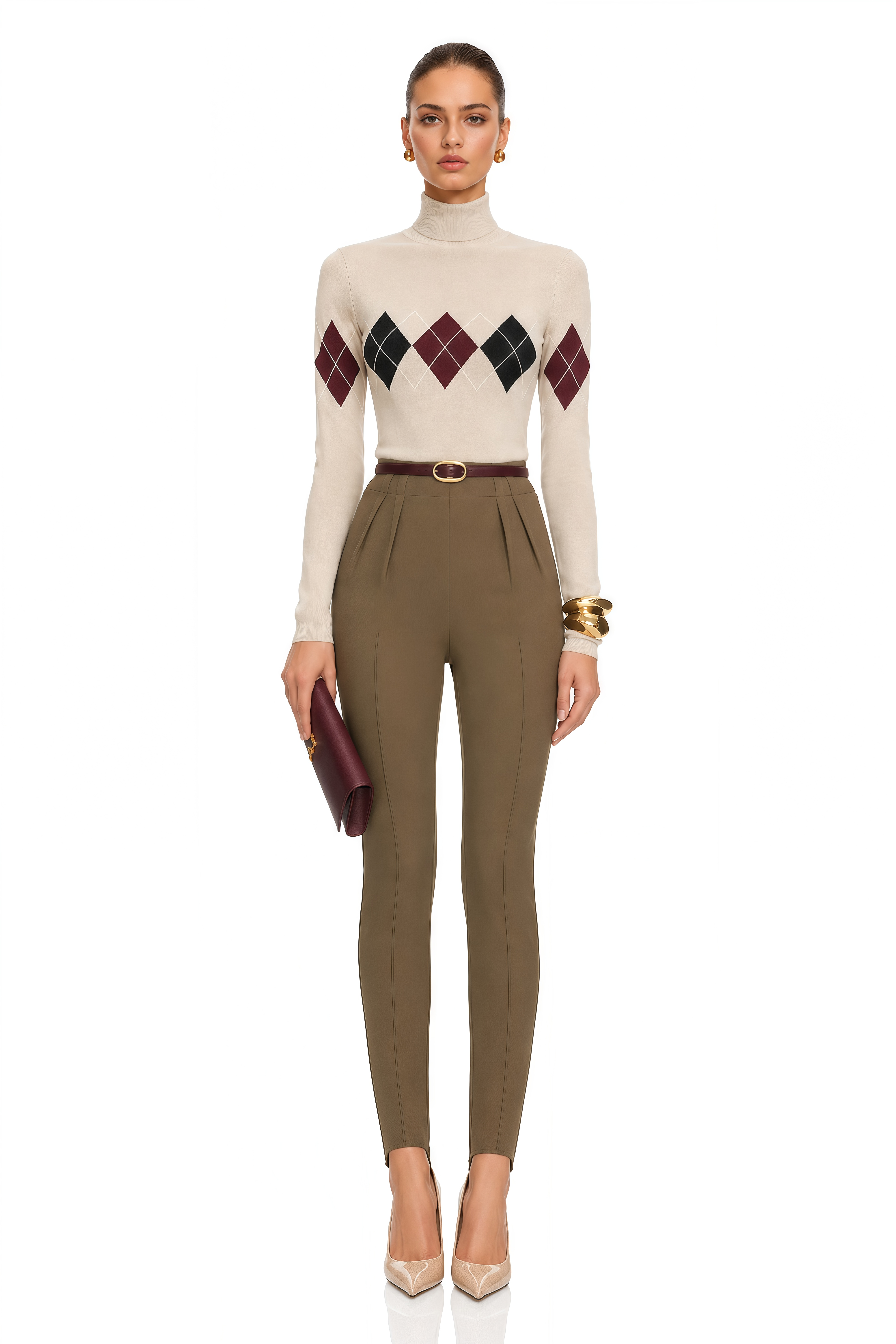 Maelle Khaki High Waist Fitted Stirrup Leggings