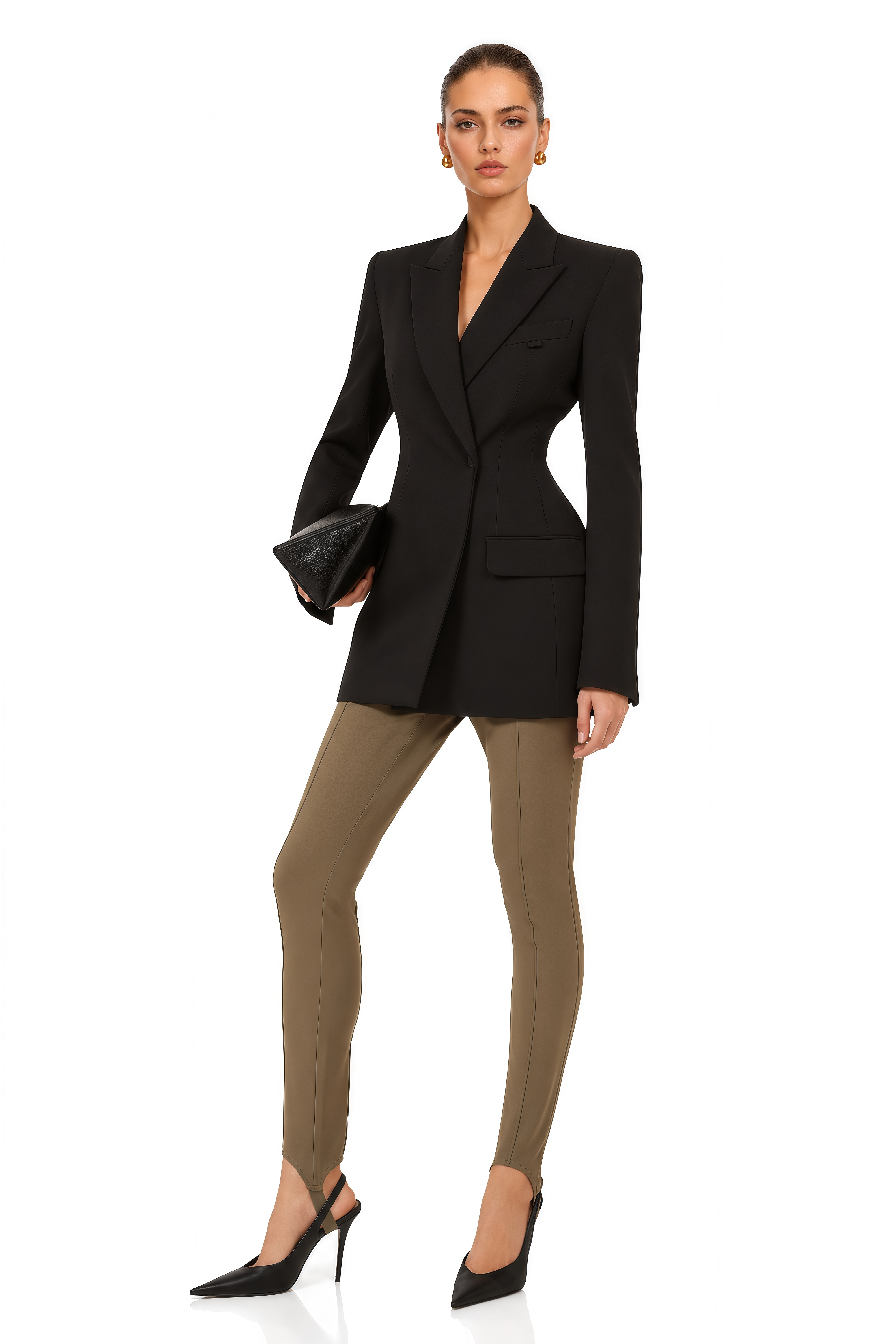 Maelle Khaki High Waist Fitted Stirrup Leggings