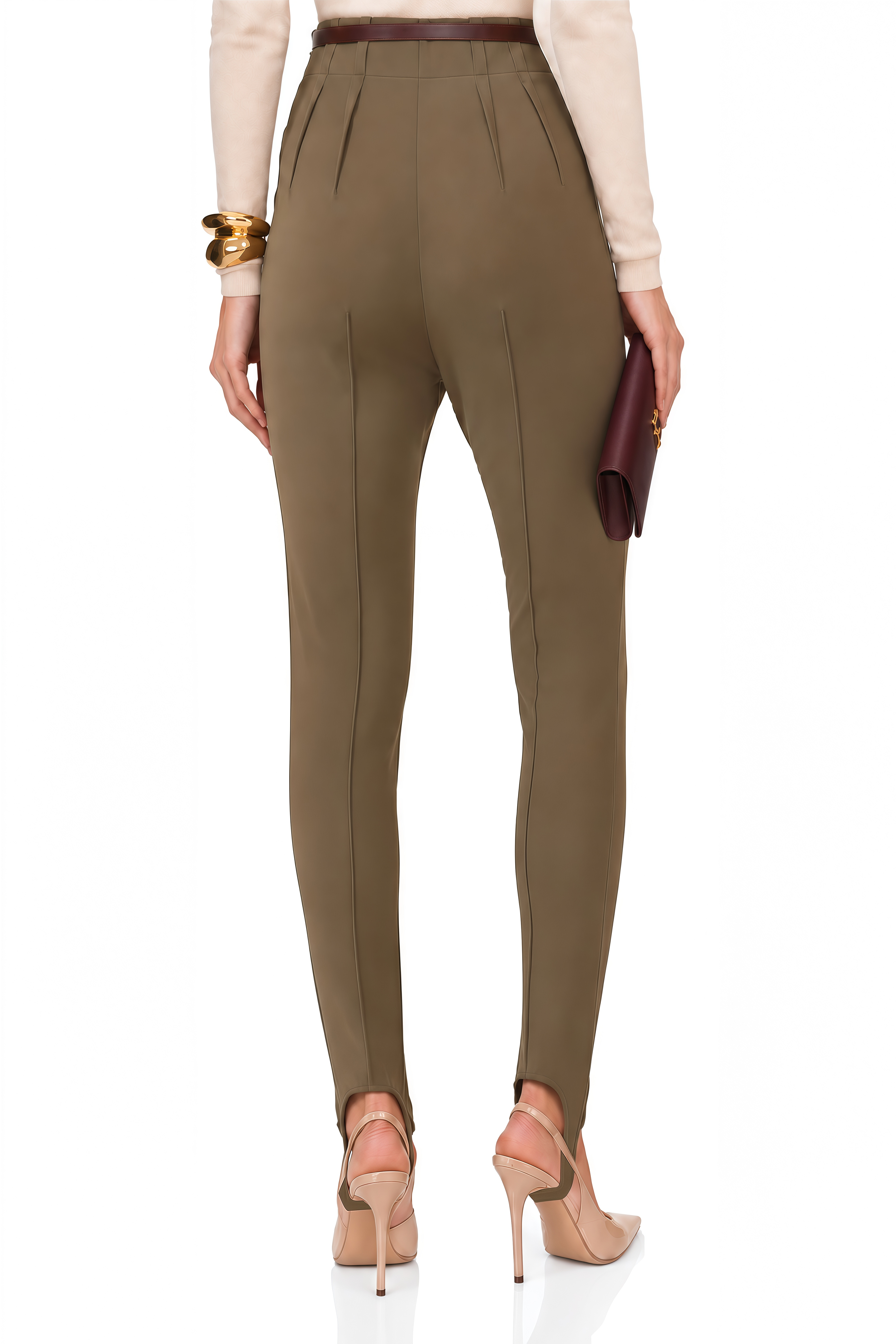 Maelle Khaki High Waist Fitted Stirrup Leggings