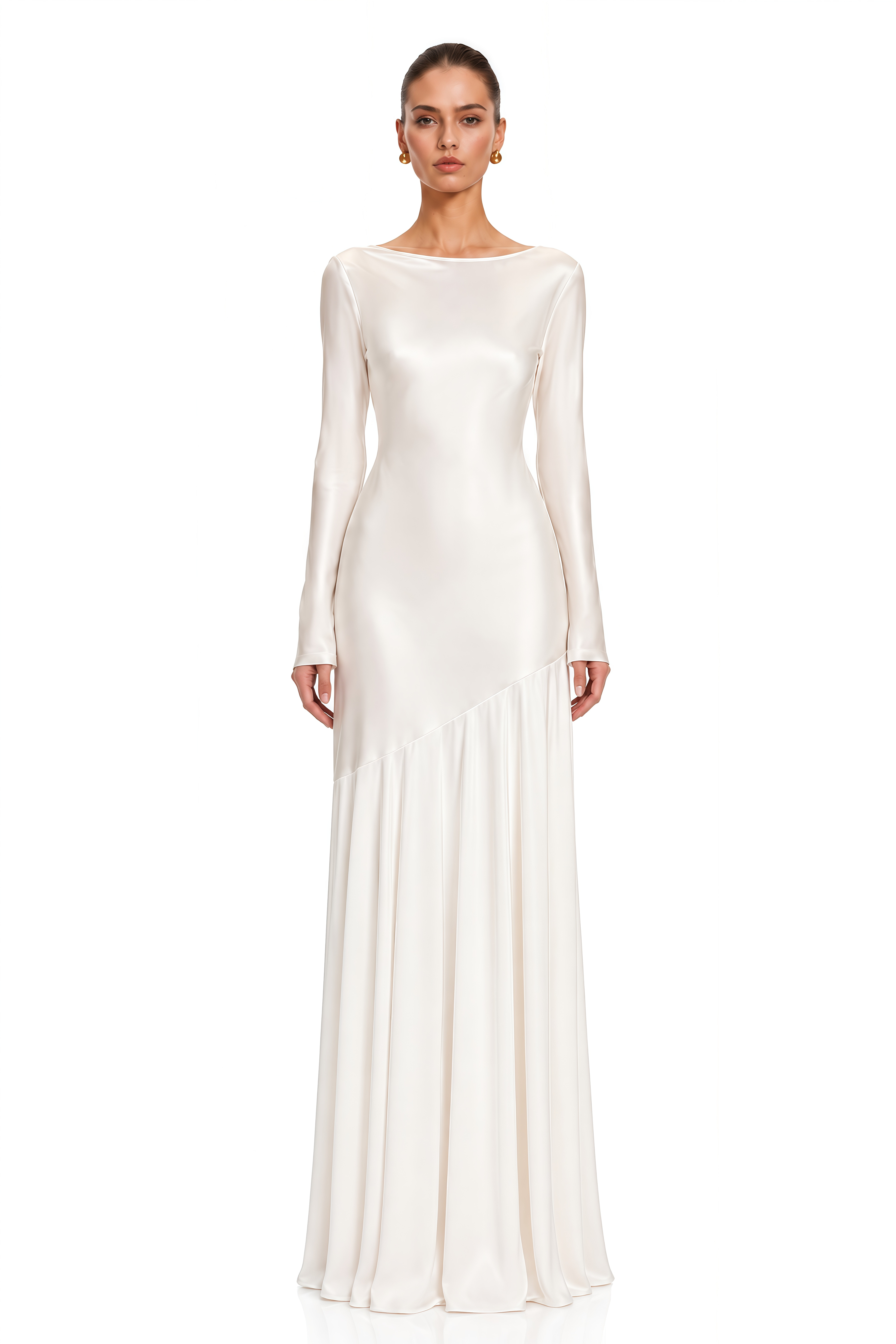 Maeva Ivory Cowl Back Satin Maxi Dress
