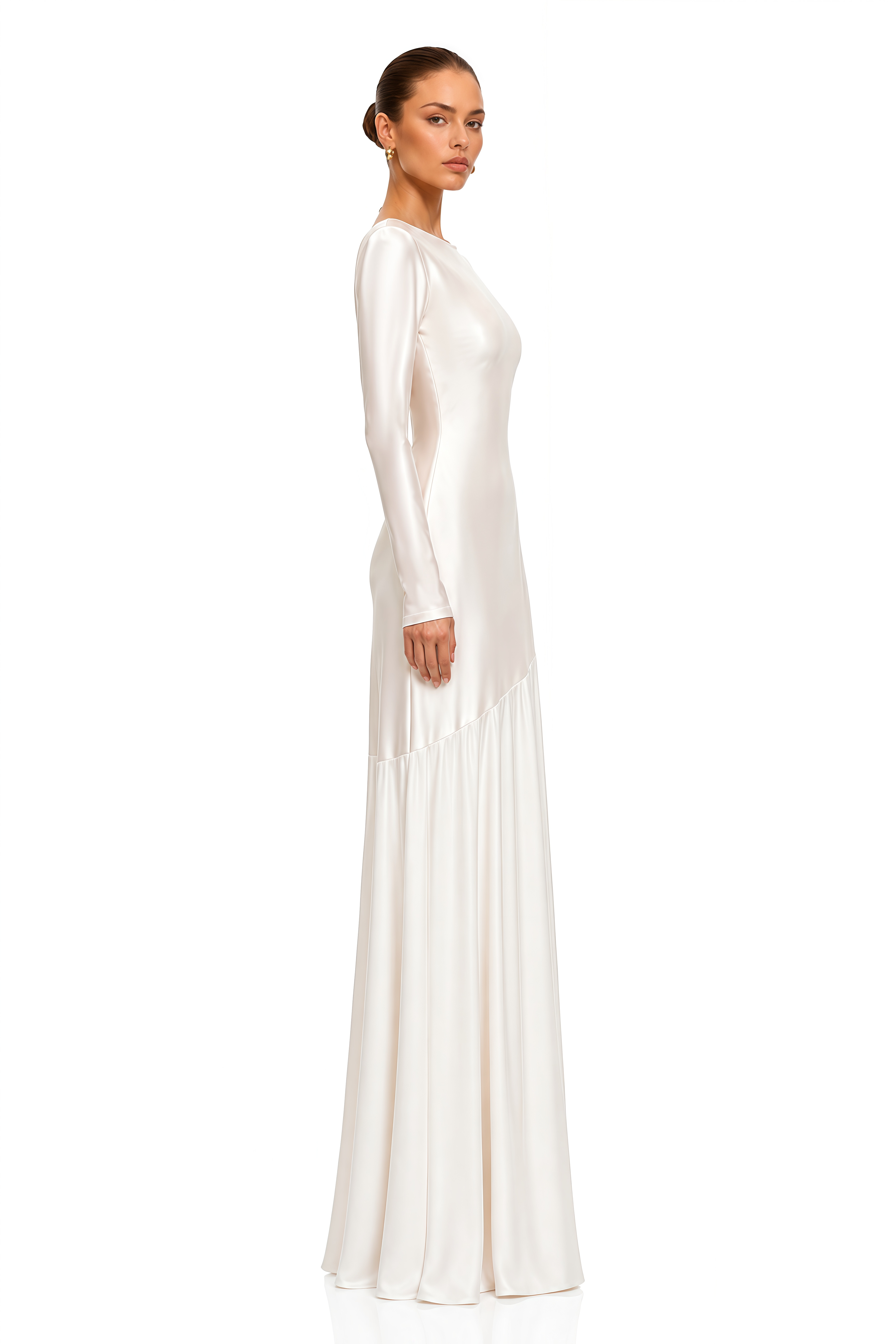Maeva Ivory Cowl Back Satin Maxi Dress