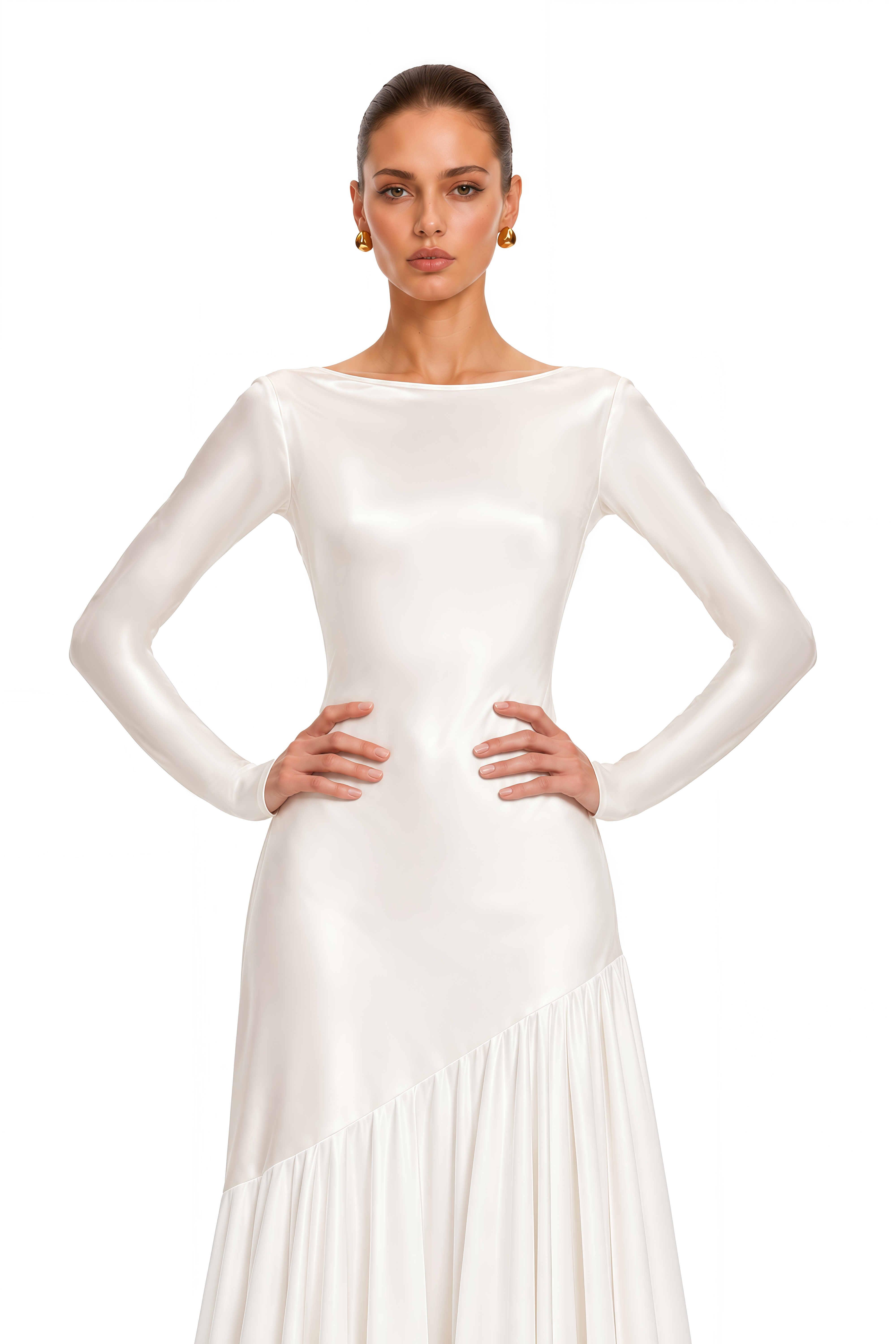 Maeva Ivory Cowl Back Satin Maxi Dress