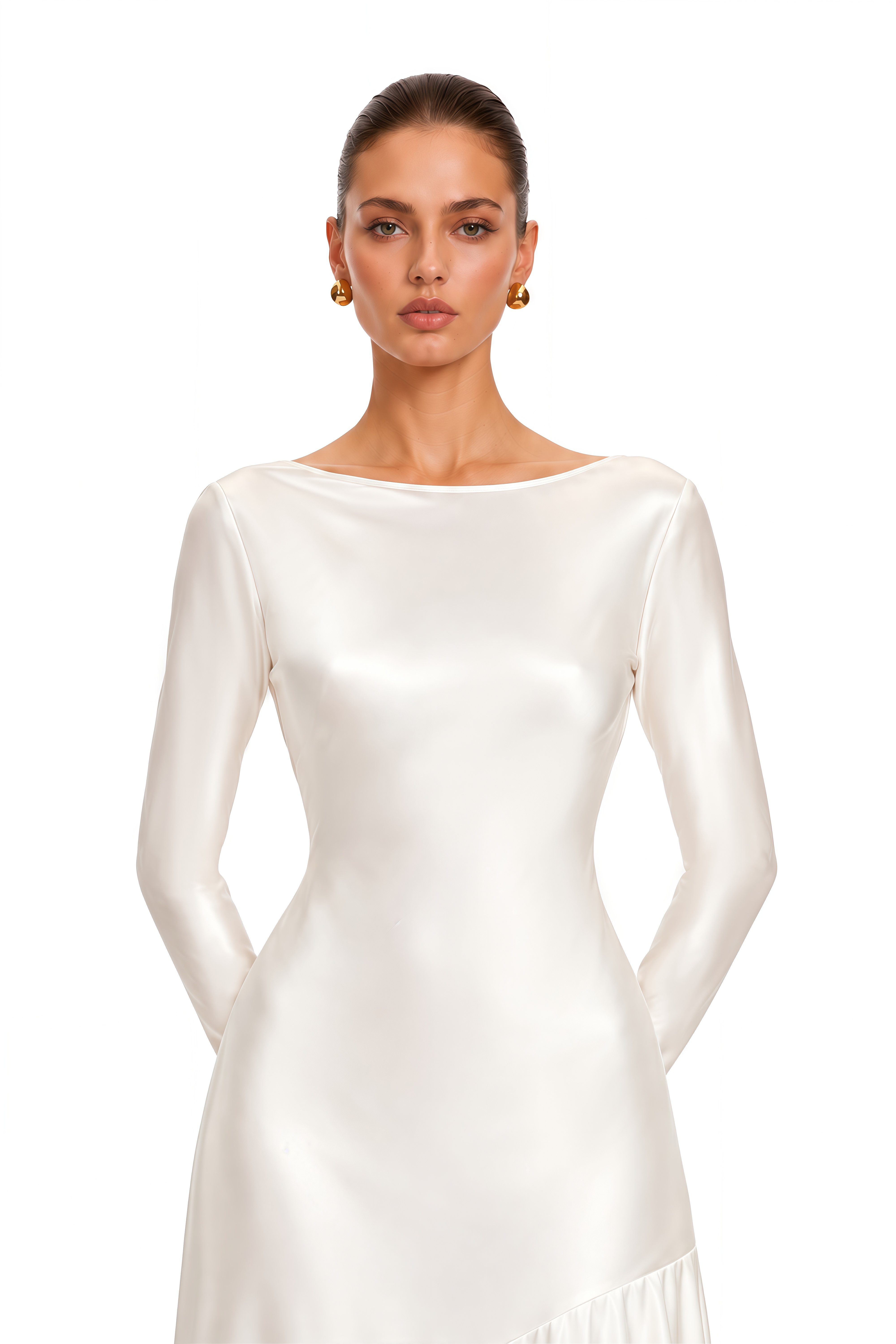 Maeva Ivory Cowl Back Satin Maxi Dress