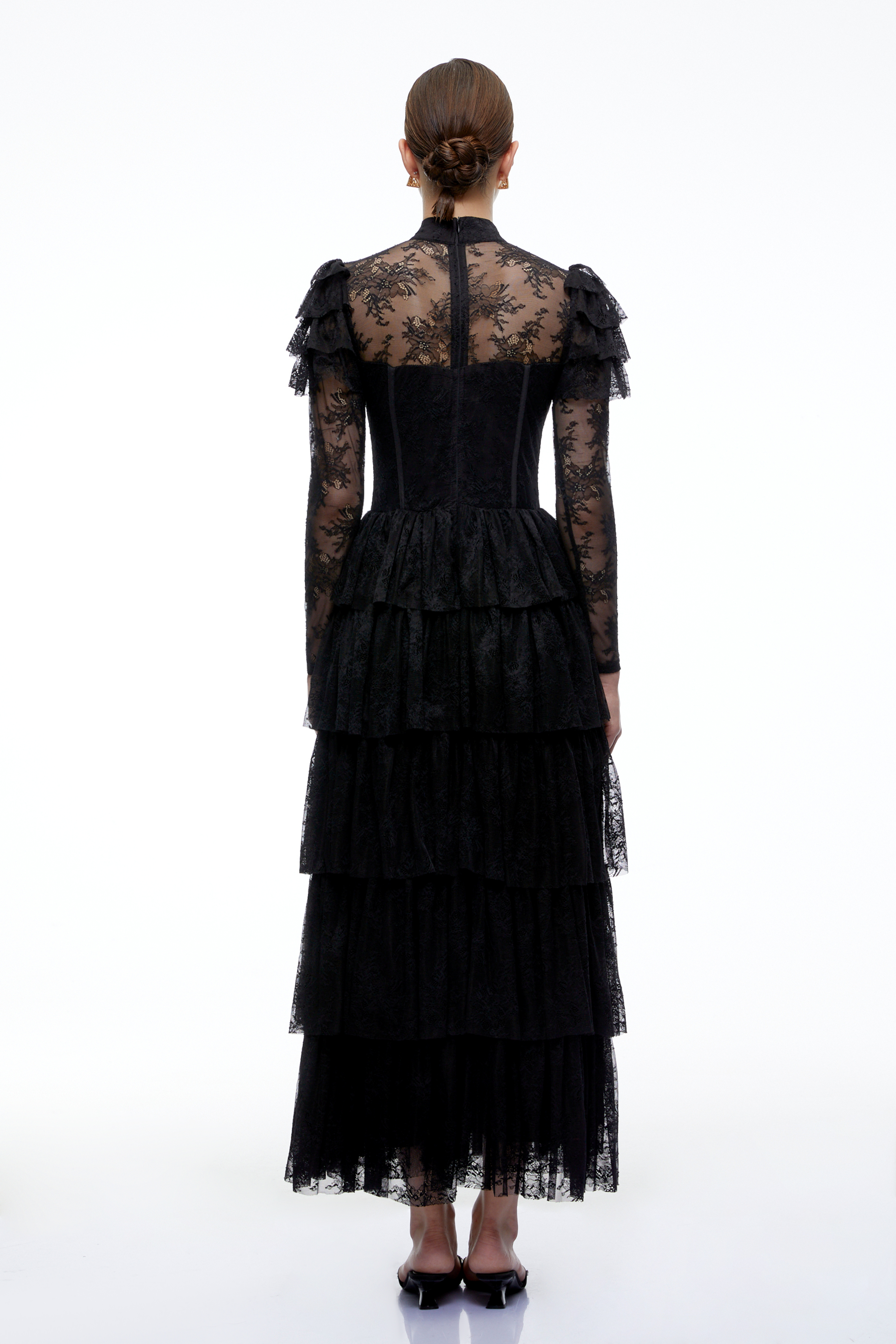 Maggie Black Lace Ruffled Maxi Dress