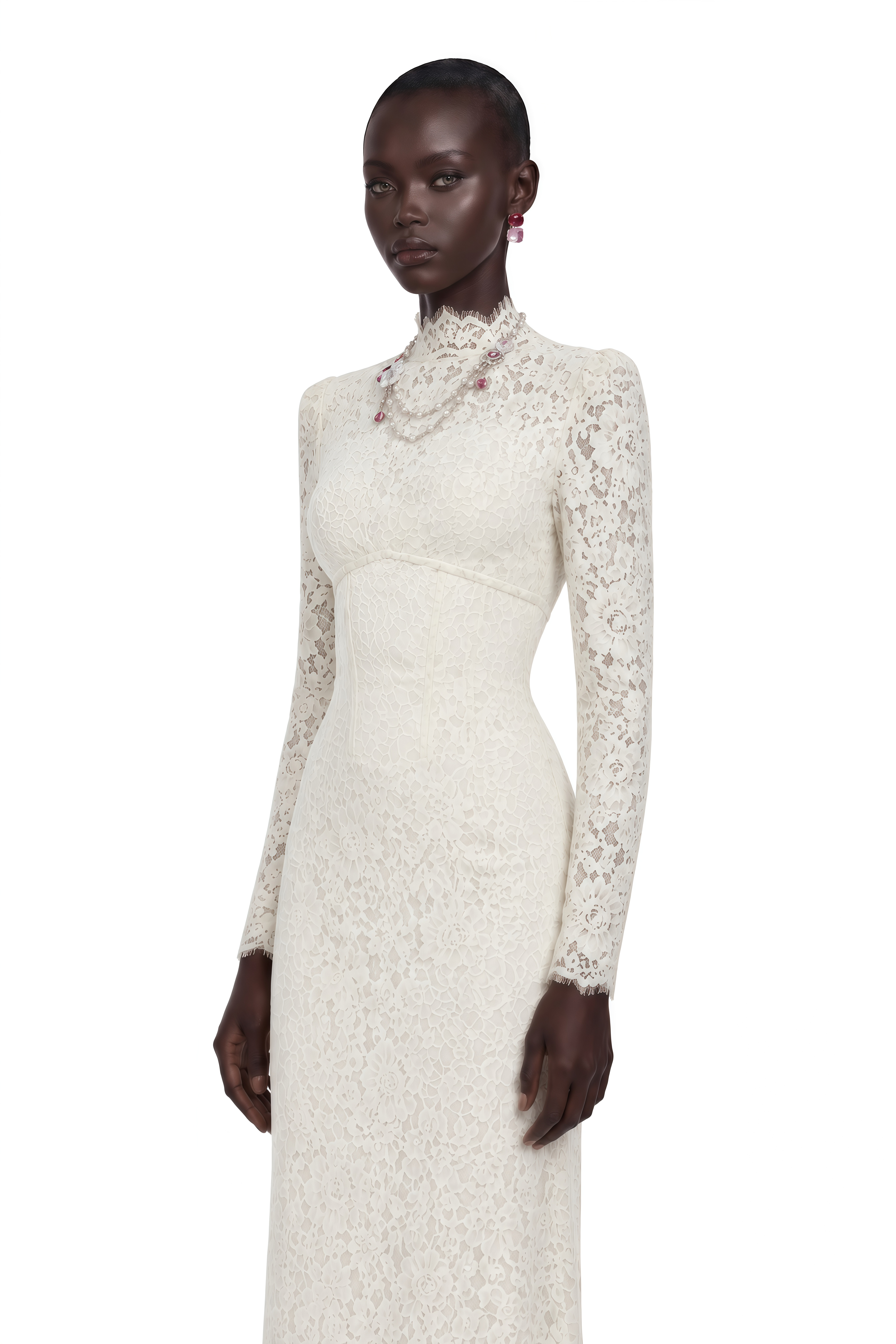 Maggie Ivory High Neck Floral Lace Maxi Dress – Miss Rosier