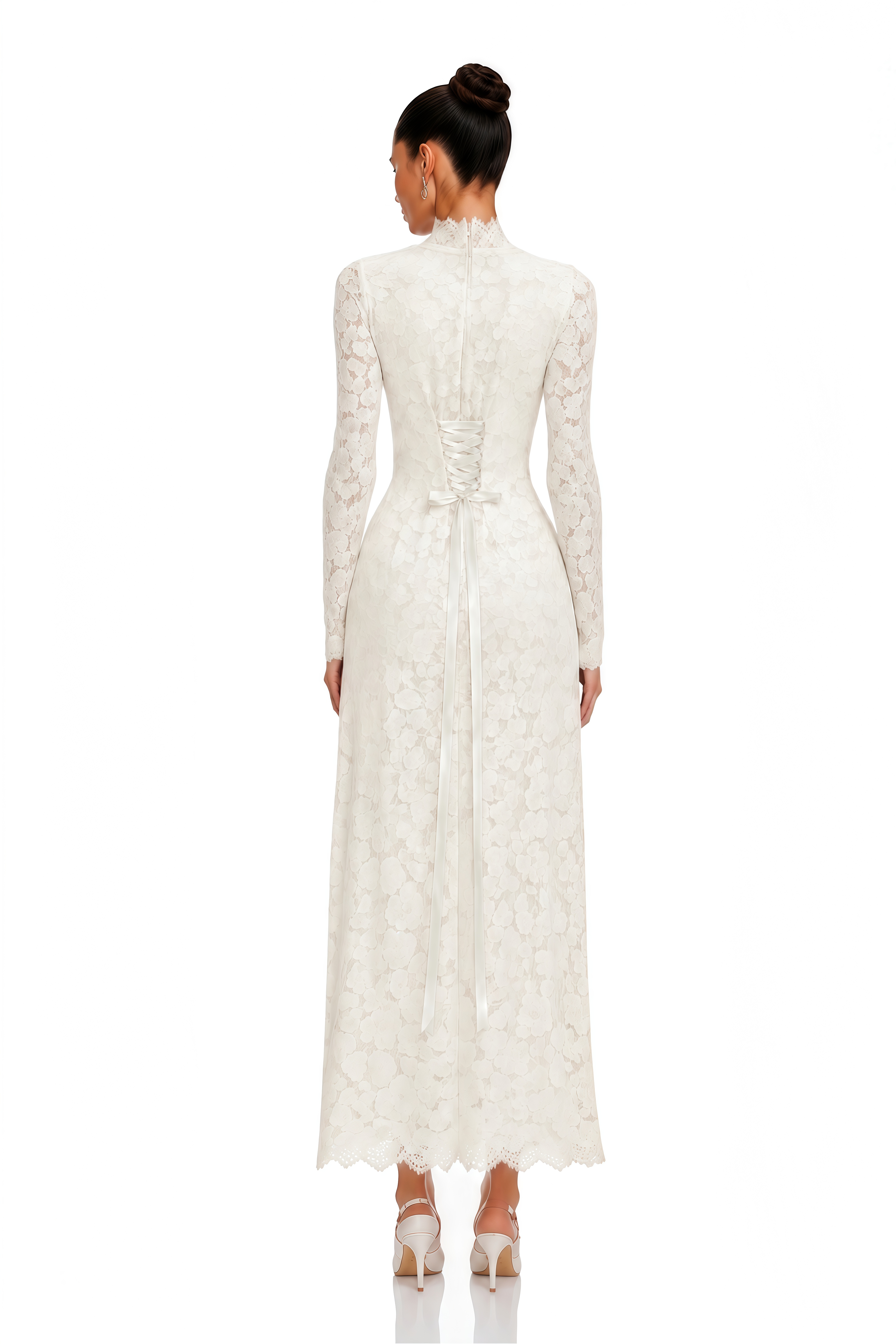 Maggie Ivory High Neck Floral Lace Maxi Dress