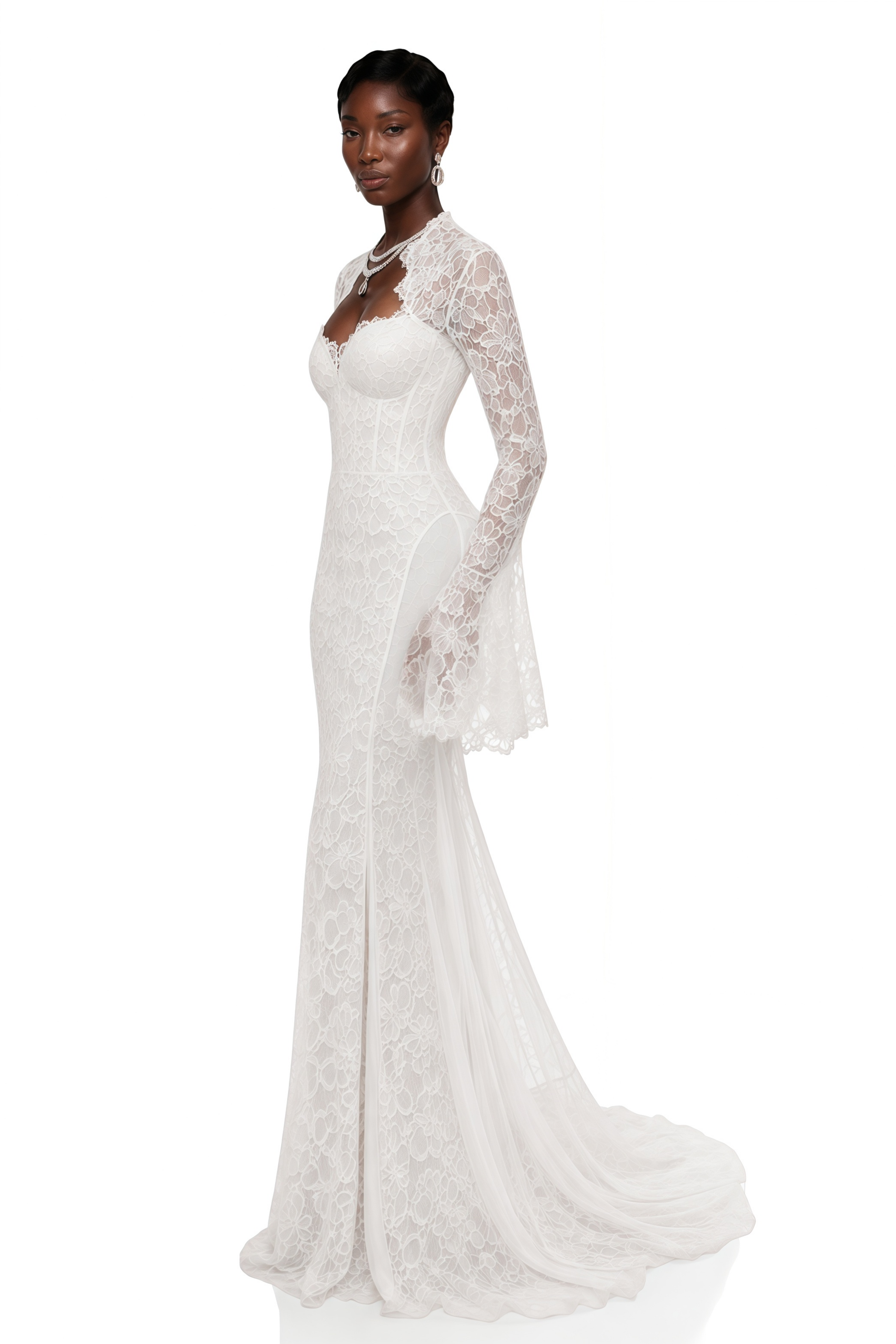 Malgorzata White Cut-Out Maxi Dress with Train