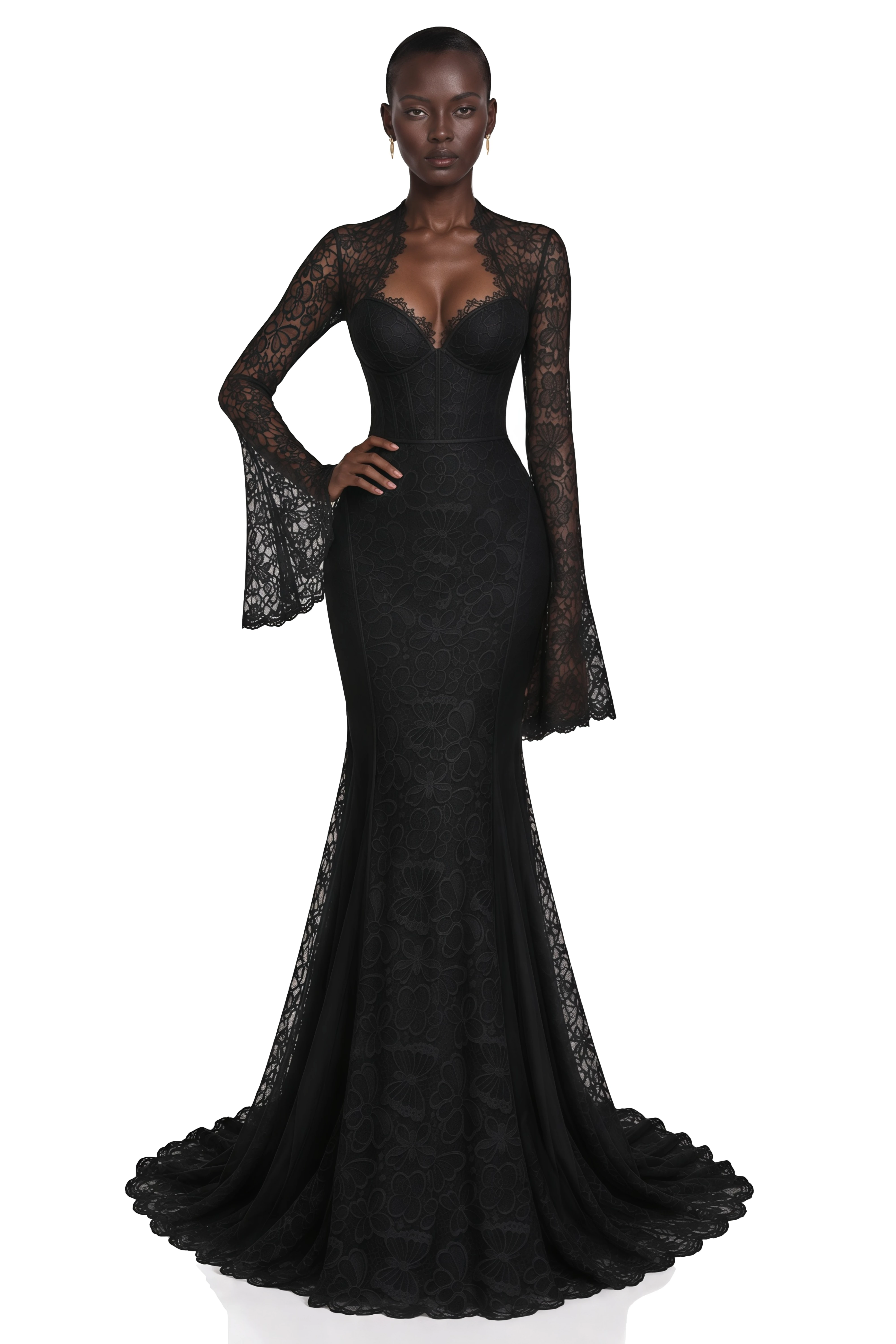 Malgorzata Black Cut-Out Maxi Dress with Train
