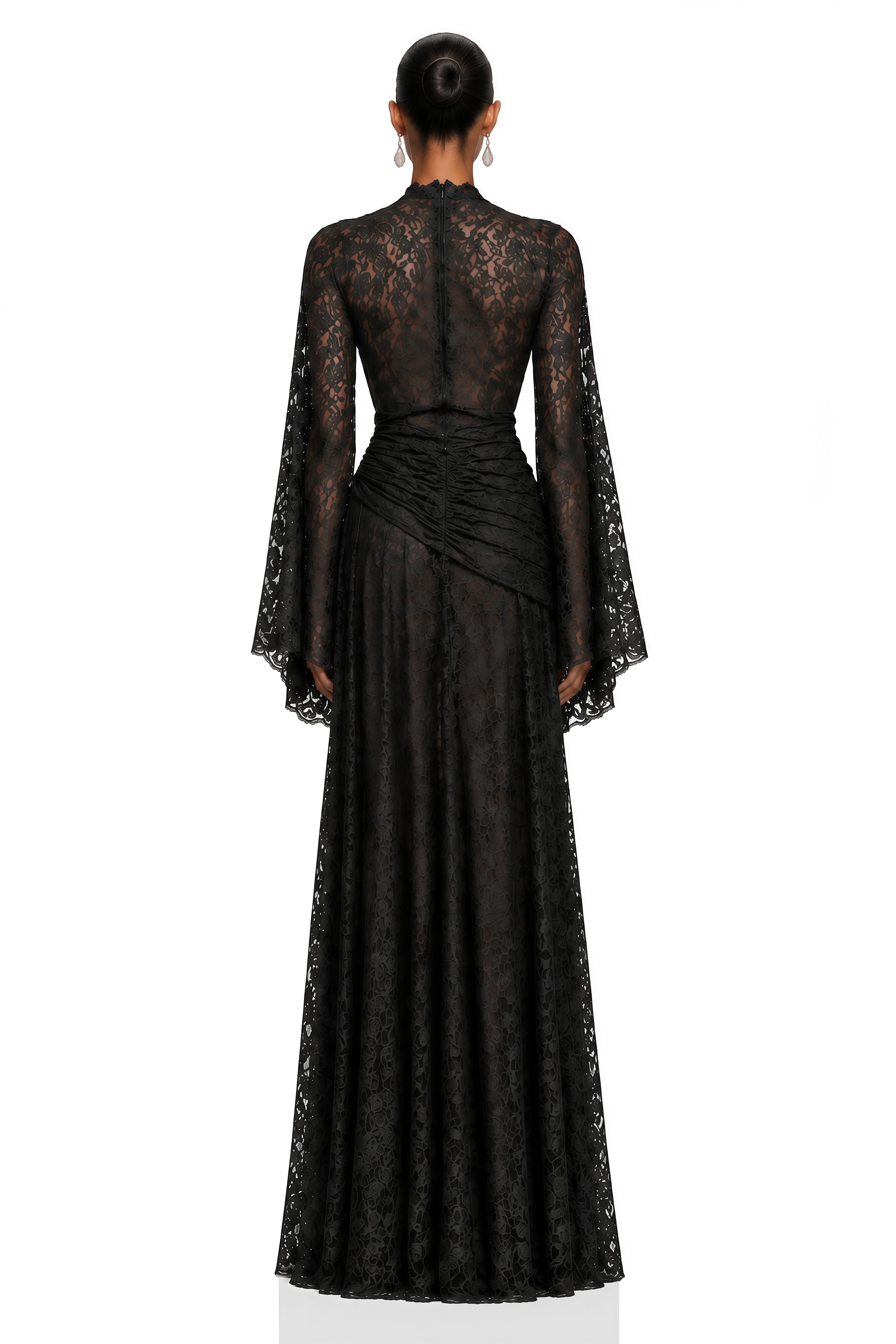 Malina Black High Neck Draped Lace Maxi Dress