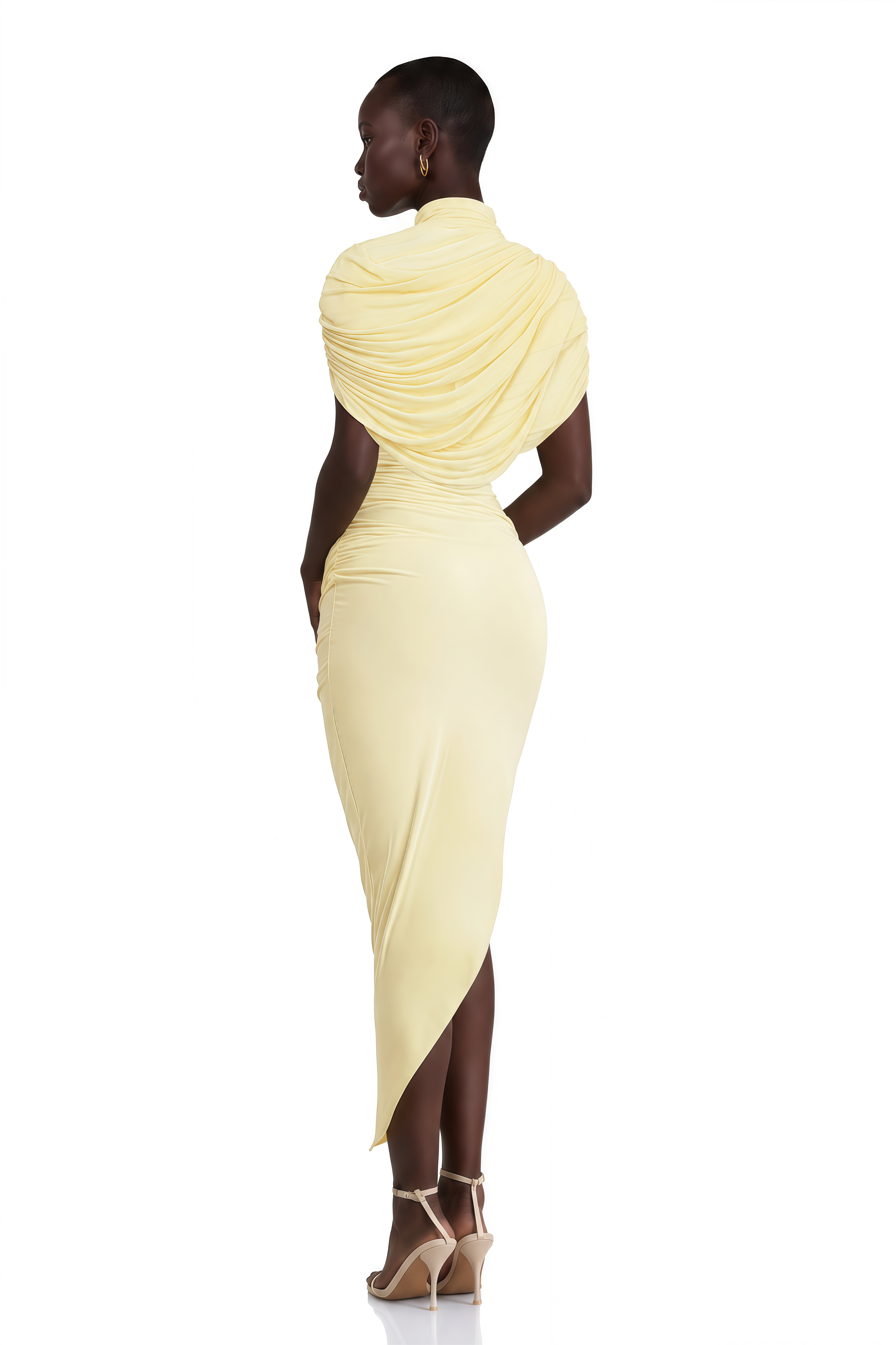 Manuela Yellow Asymmetrical Cape Midi Dress