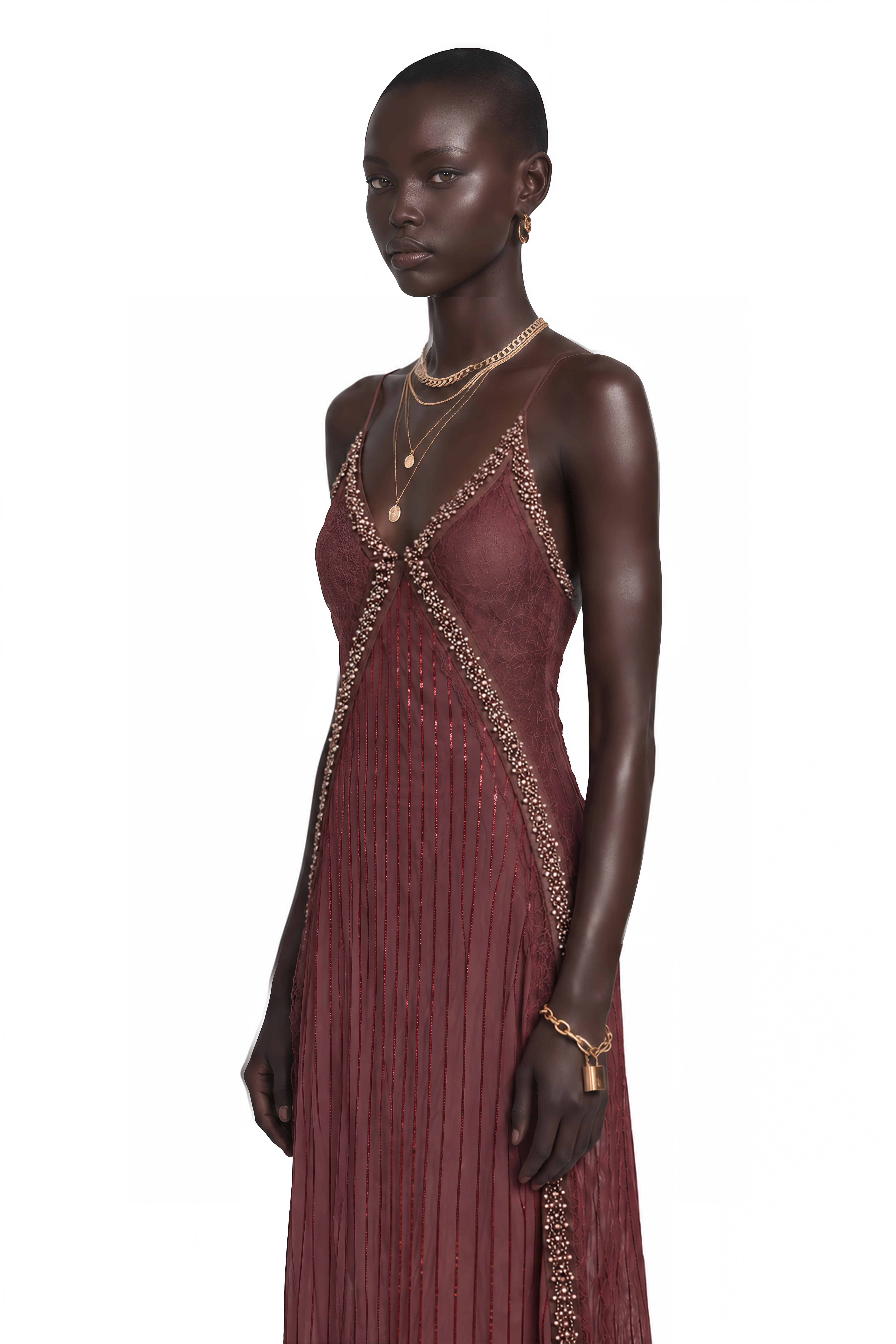 Marceline Chocolate Brown Ruffled Lace Maxi Dress