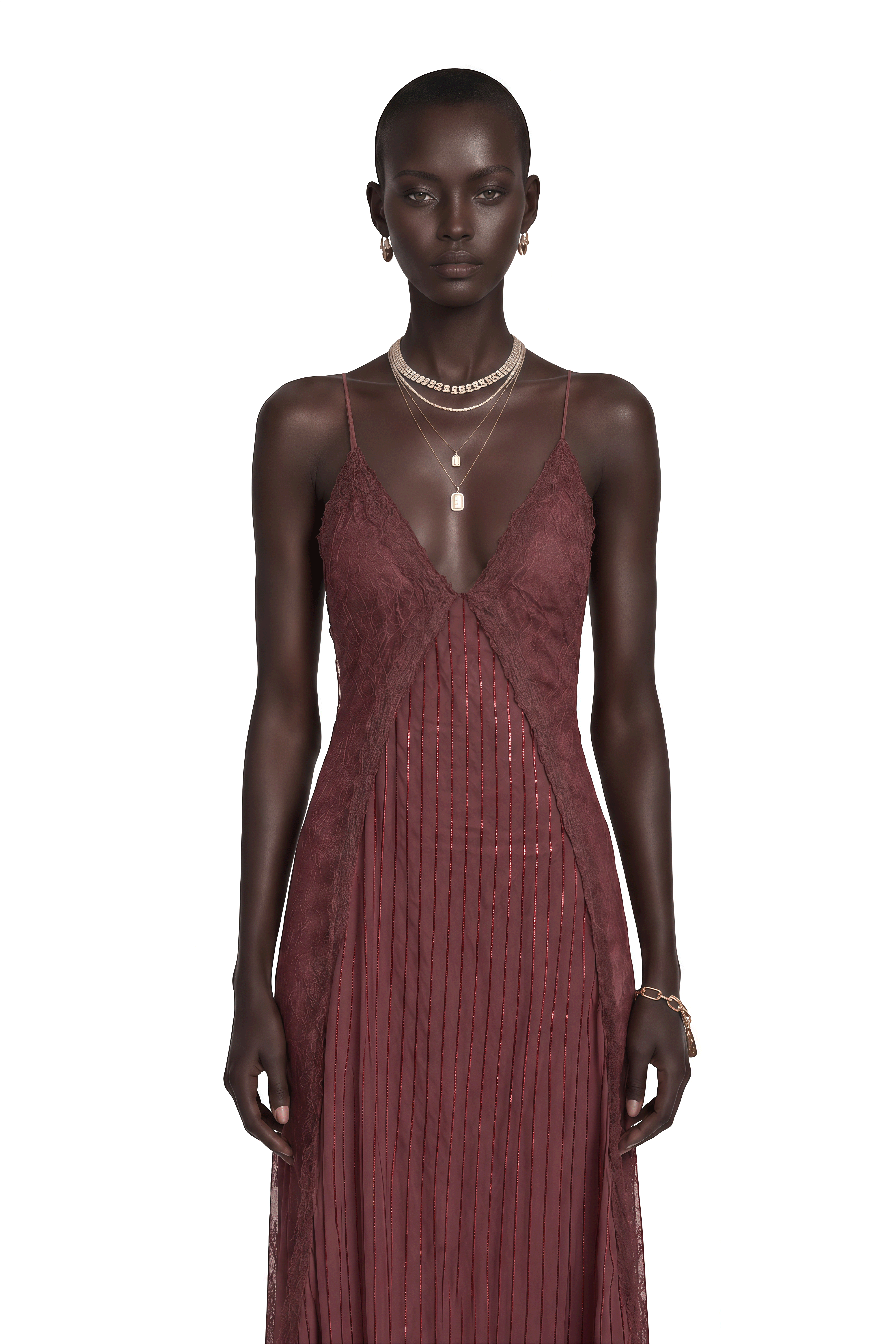 Marceline Chocolate Brown Ruffled Lace Maxi Dress