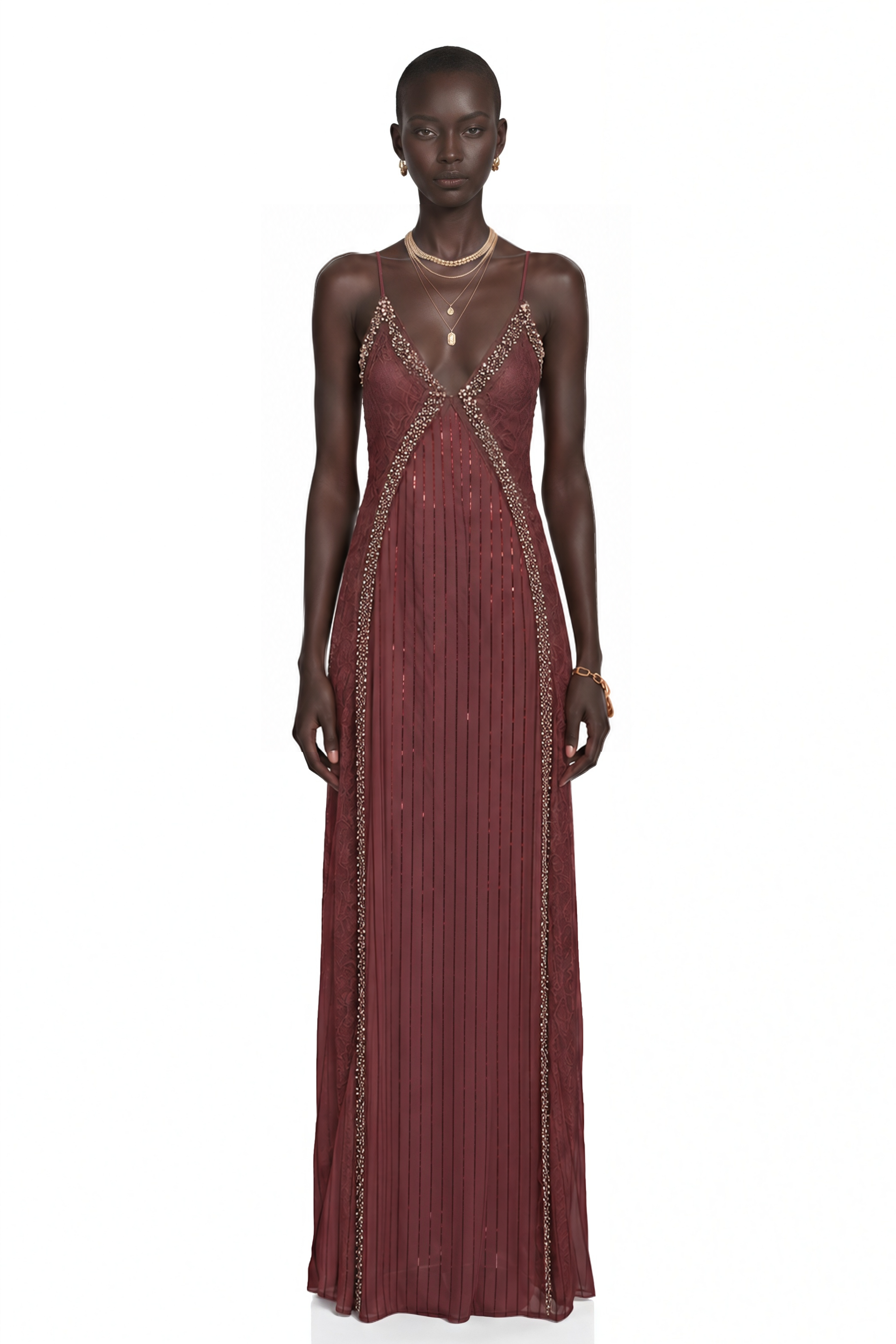 Marceline Chocolate Brown Ruffled Lace Maxi Dress