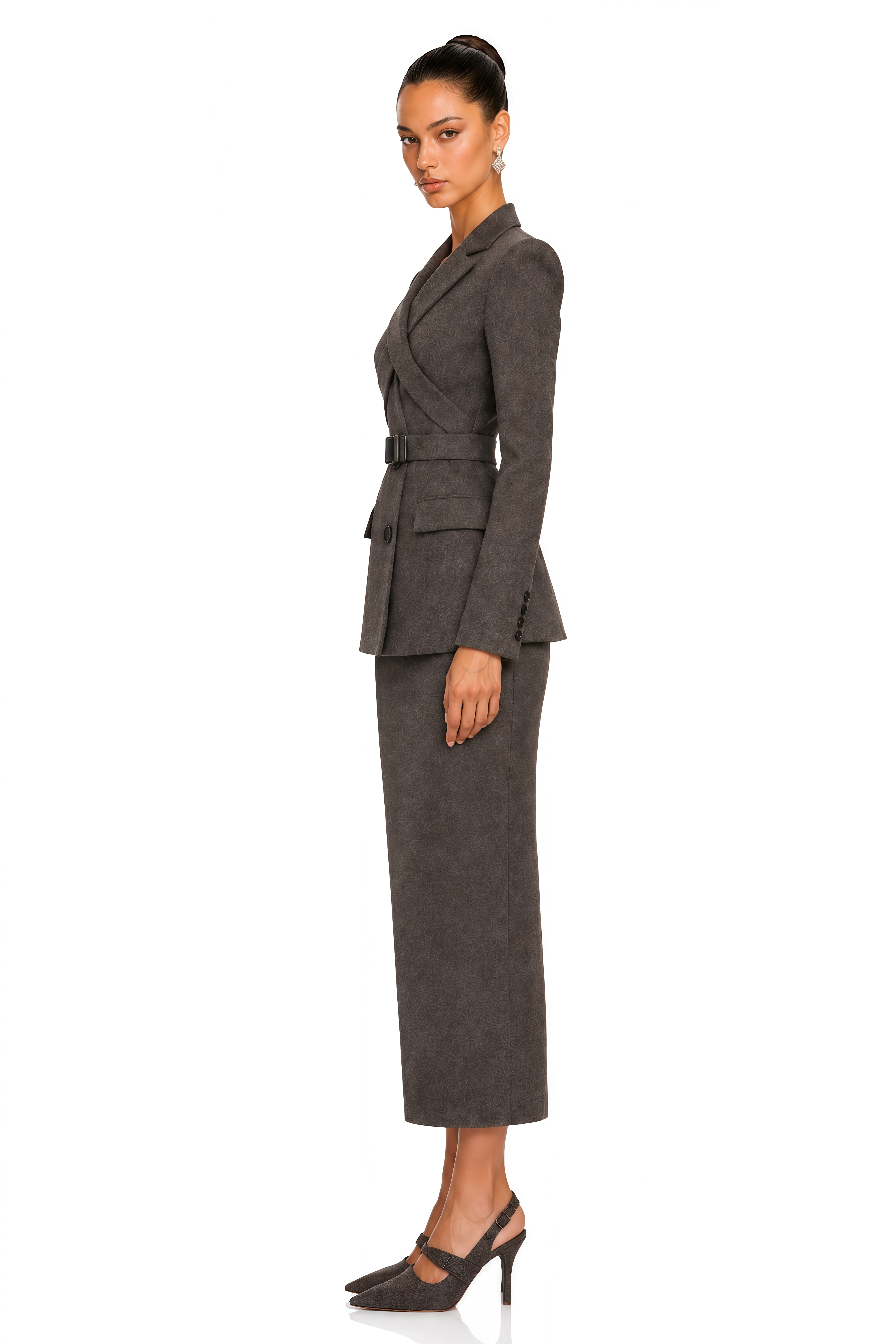 Marcella Brown Structured Blazer & Midi Skirt Set