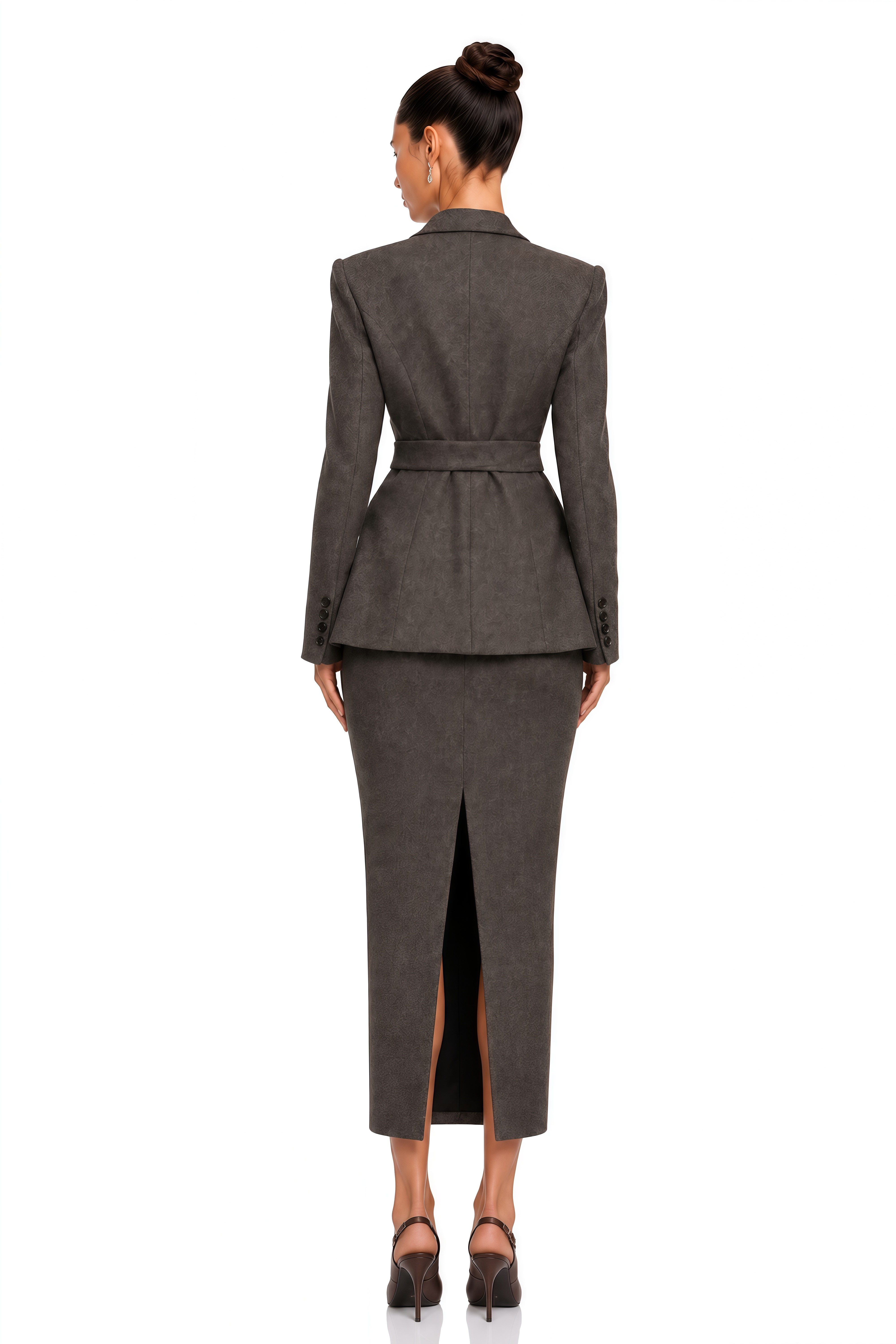 Marcella Brown Structured Blazer & Midi Skirt Set