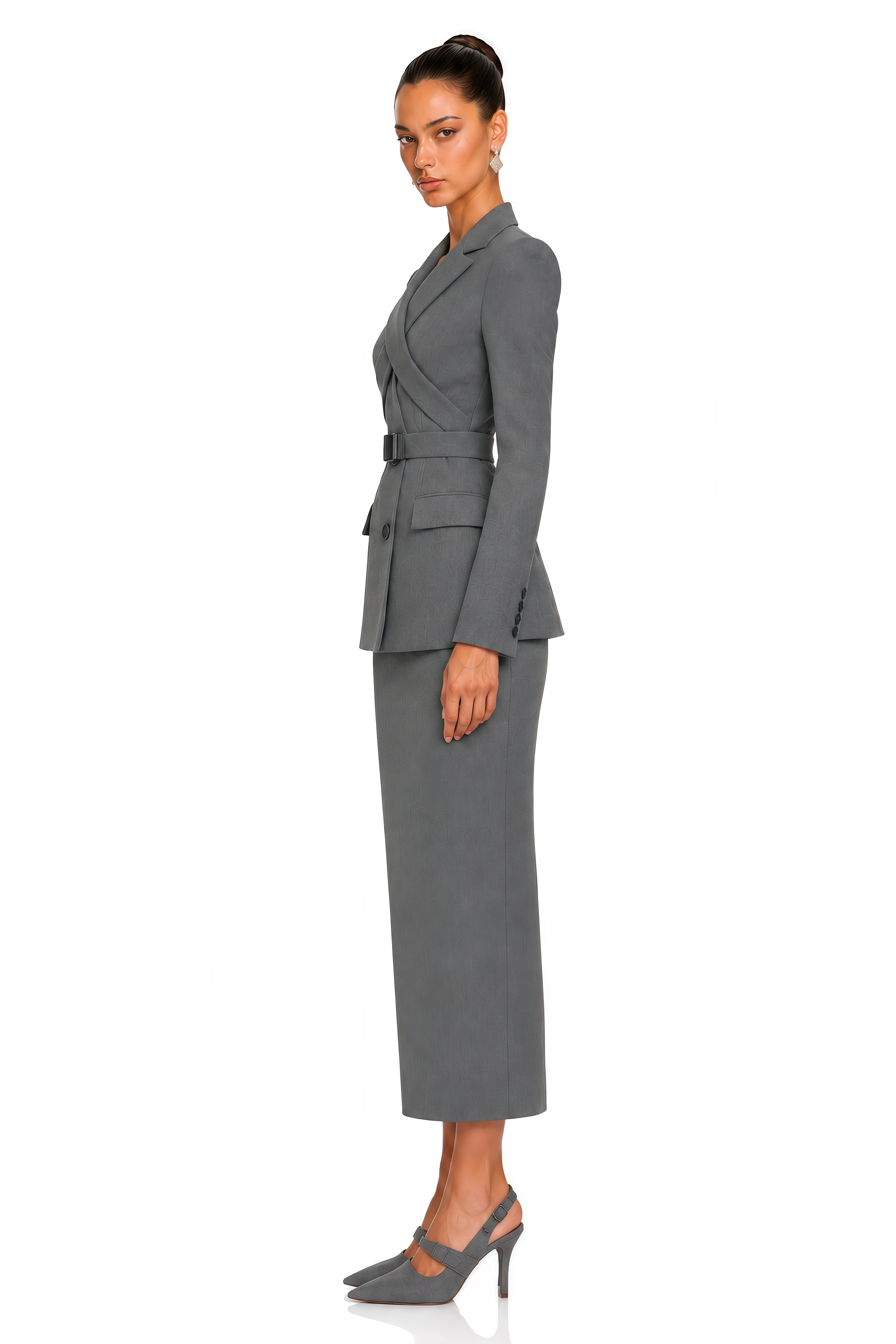 Marcella Grey Structured Blazer & Midi Skirt Set