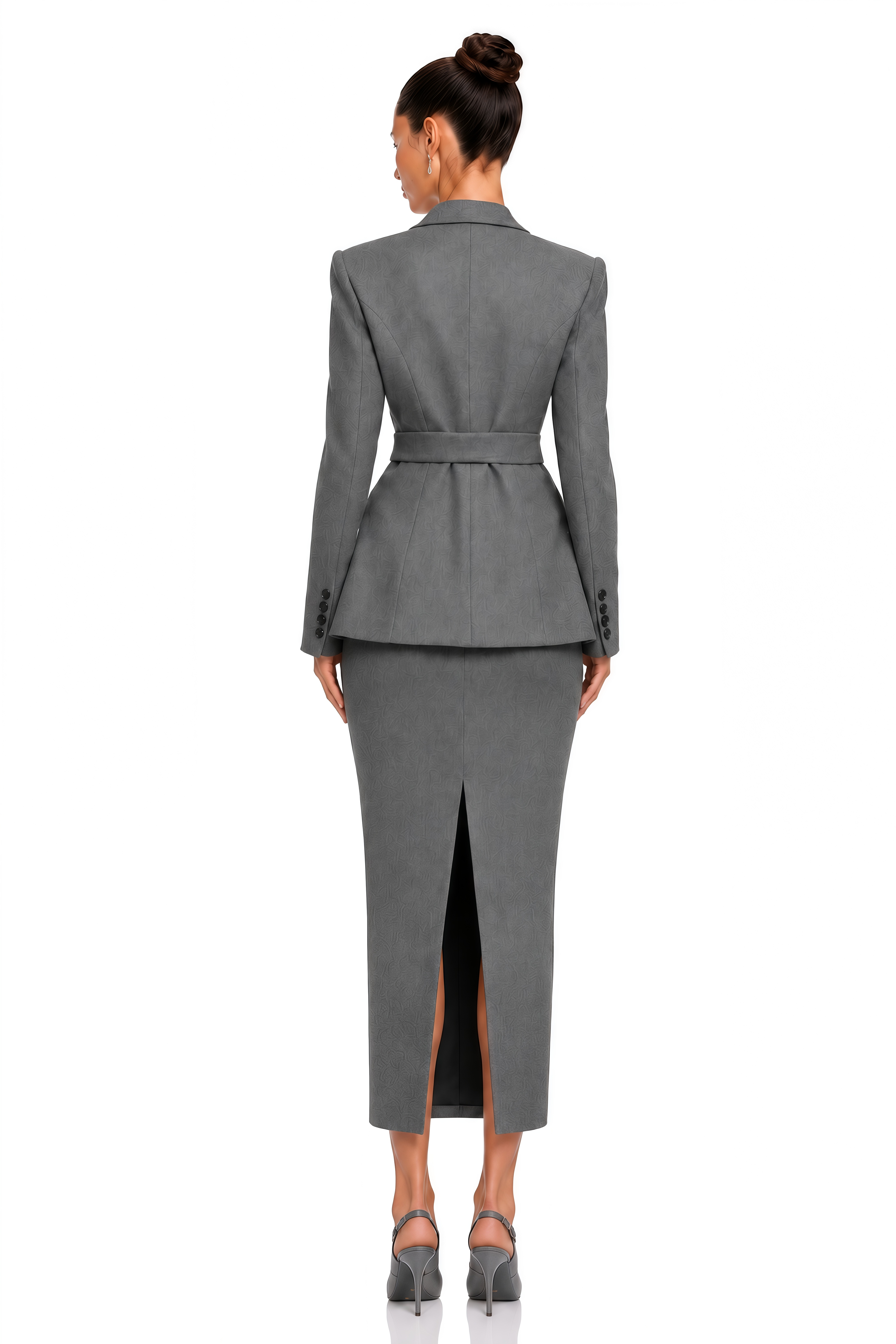 Marcella Grey Structured Blazer & Midi Skirt Set