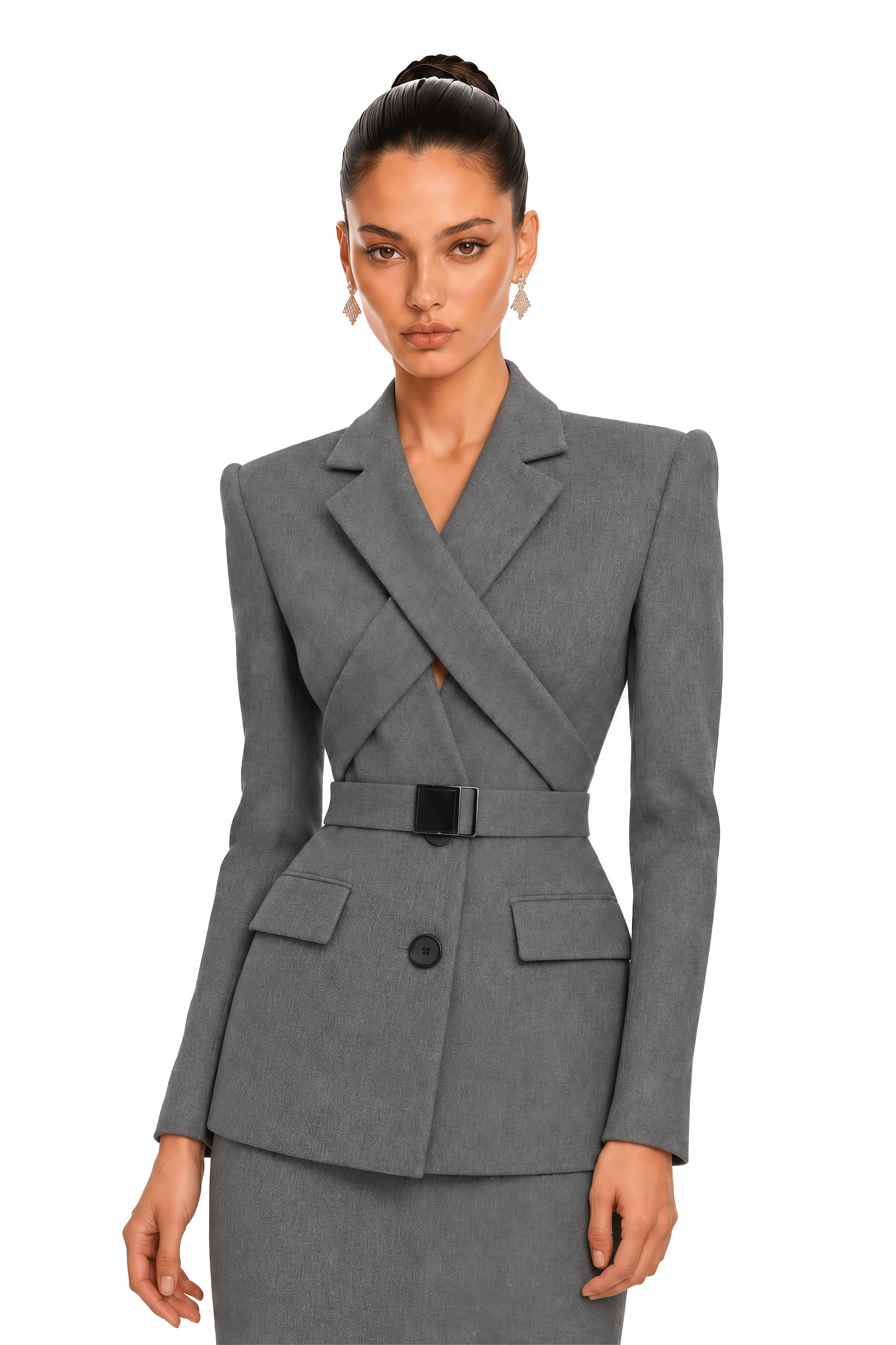 Marcella Grey Structured Blazer & Midi Skirt Set