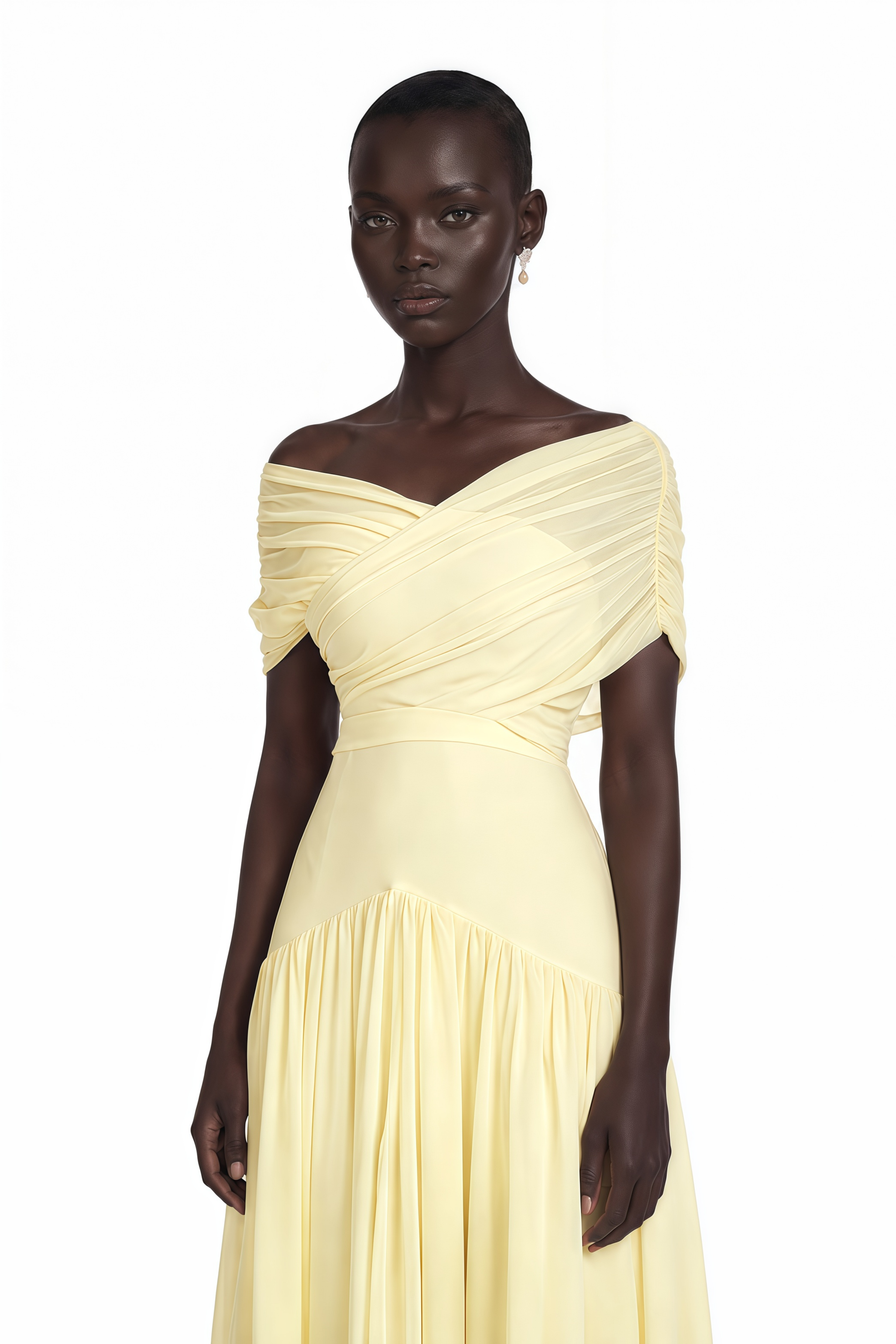 Margaret Yellow Short Sleeve Ruched Maxi Dress