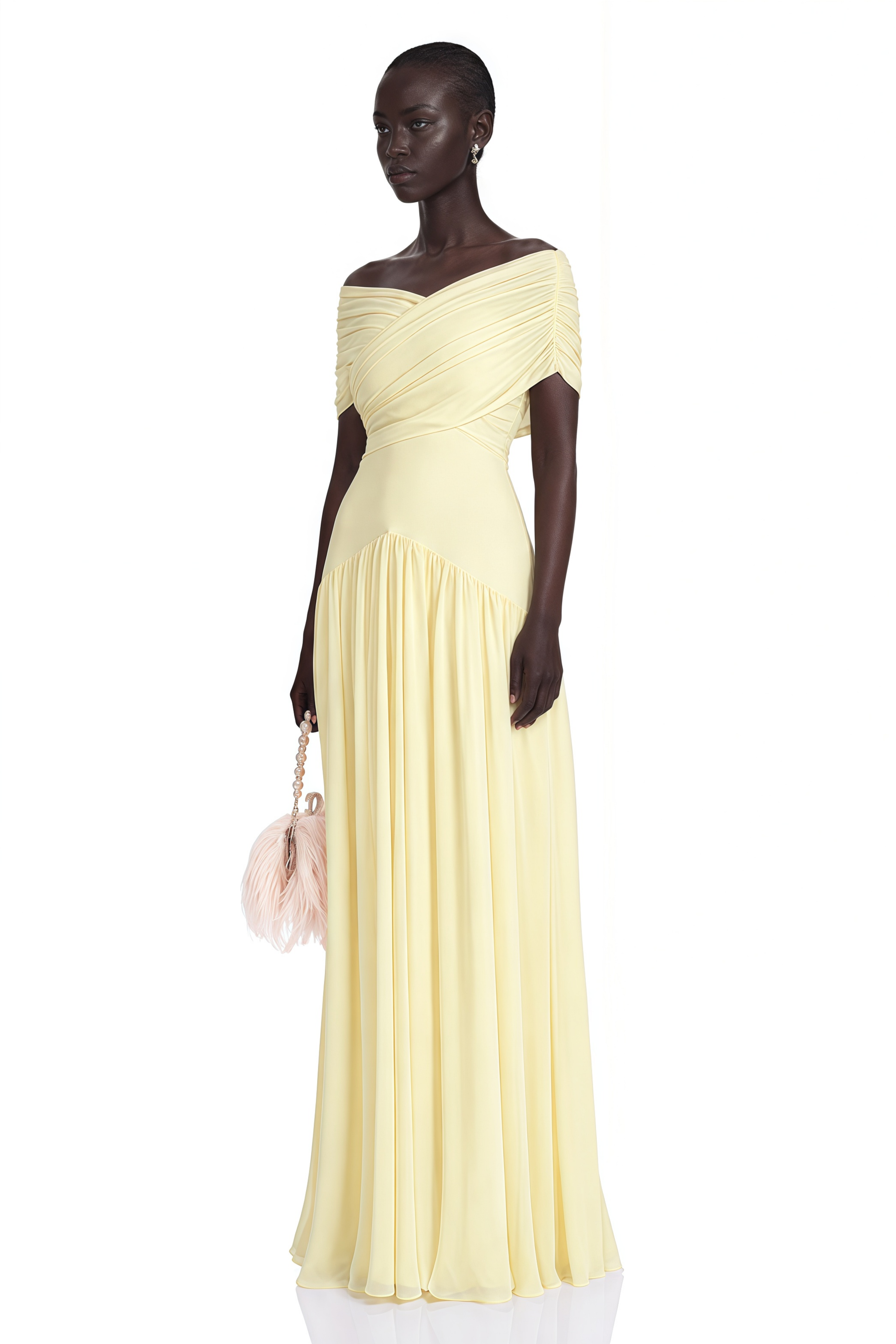 Margaret Yellow Short Sleeve Ruched Maxi Dress