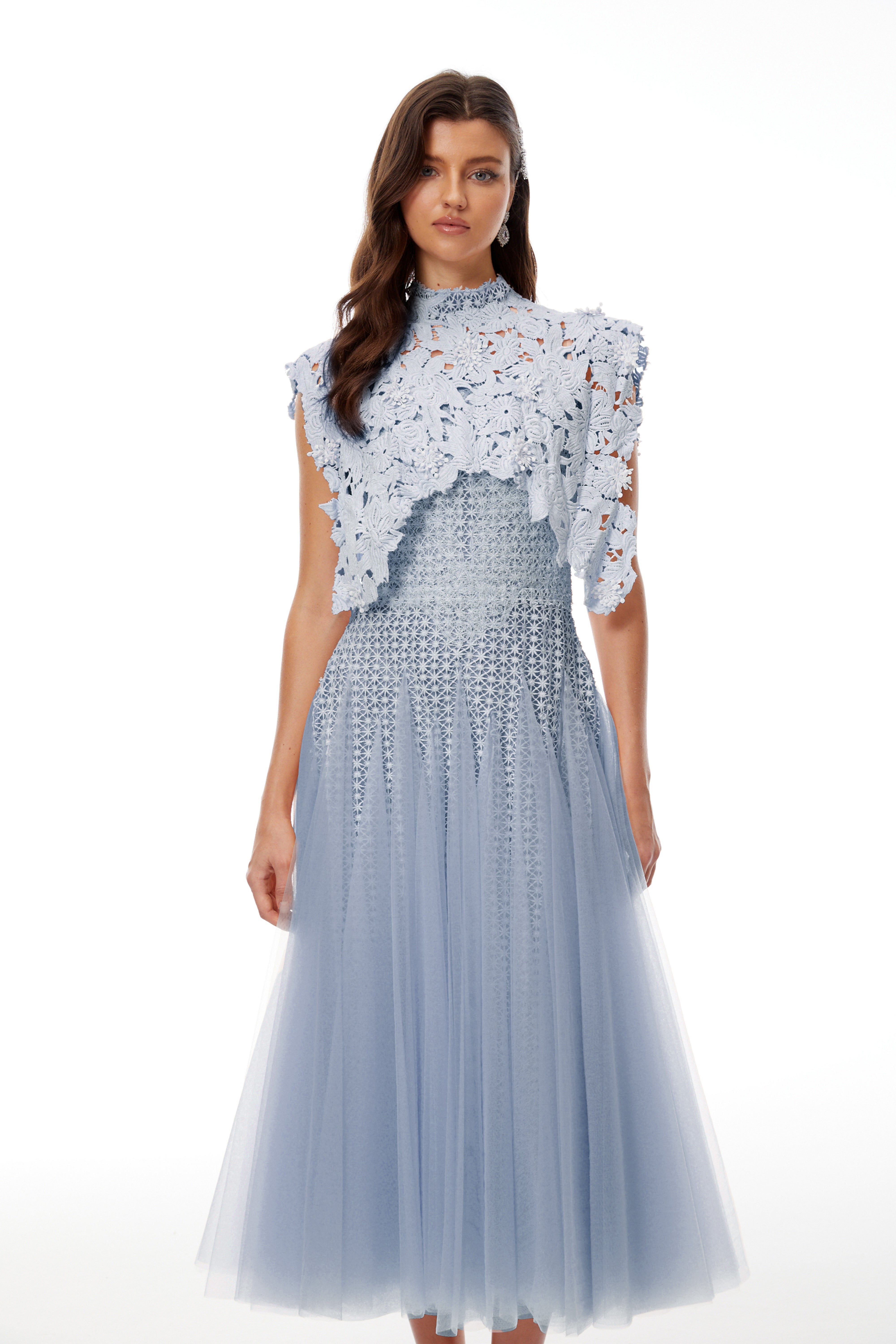 Blue Floral Crochet Midi Dress